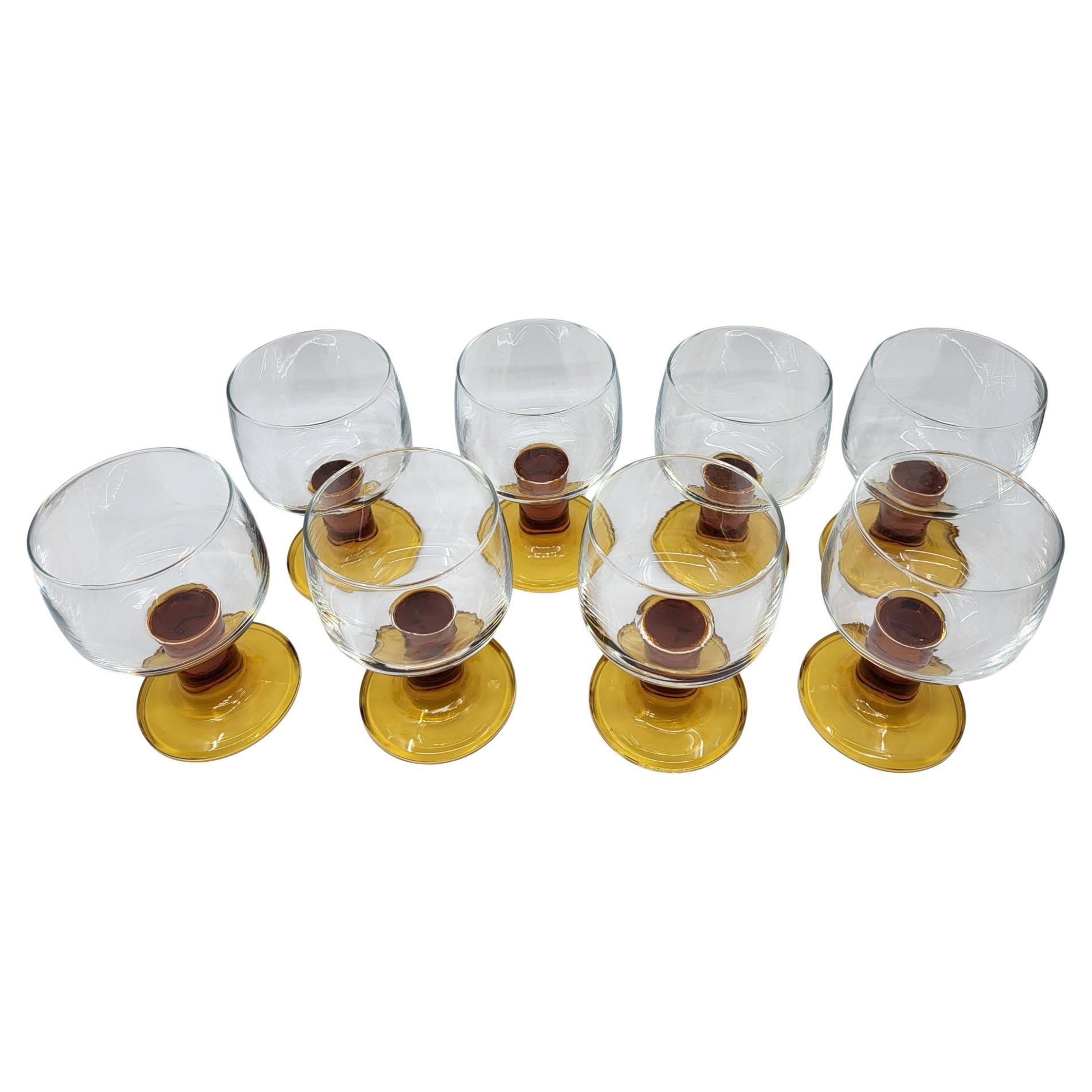 Service de Verre à pieds Ambré  France, Vintage 1970, Set de 8 en vente