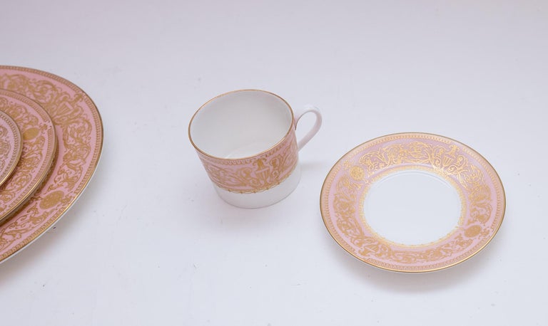 Hand-Crafted Service for 12, 72 Pieces Royal Worcester Pink Gilt Encrusted Dinner Service