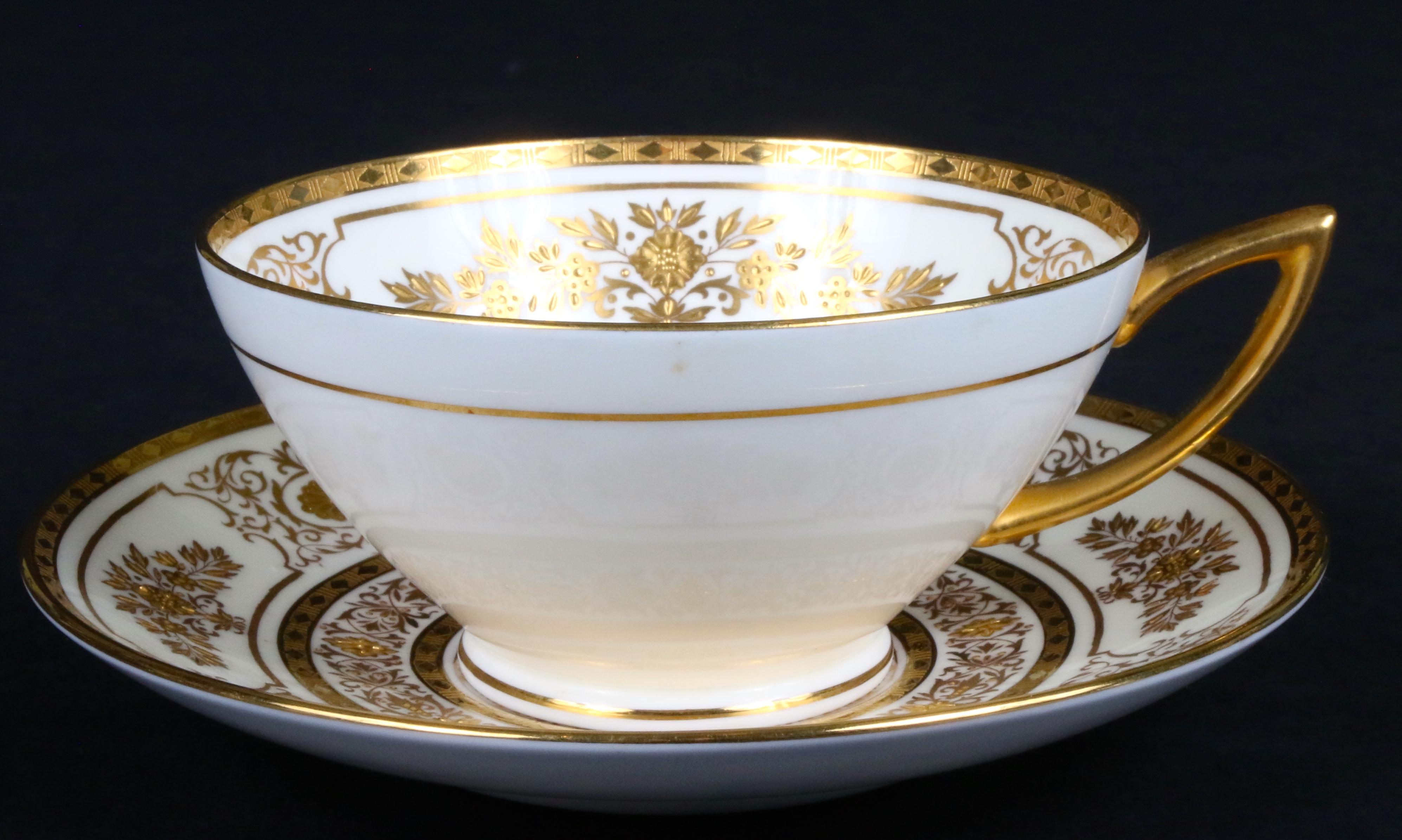 Service for 12 of Minton for Tiffany Ivory Gilded Plates For Sale 3