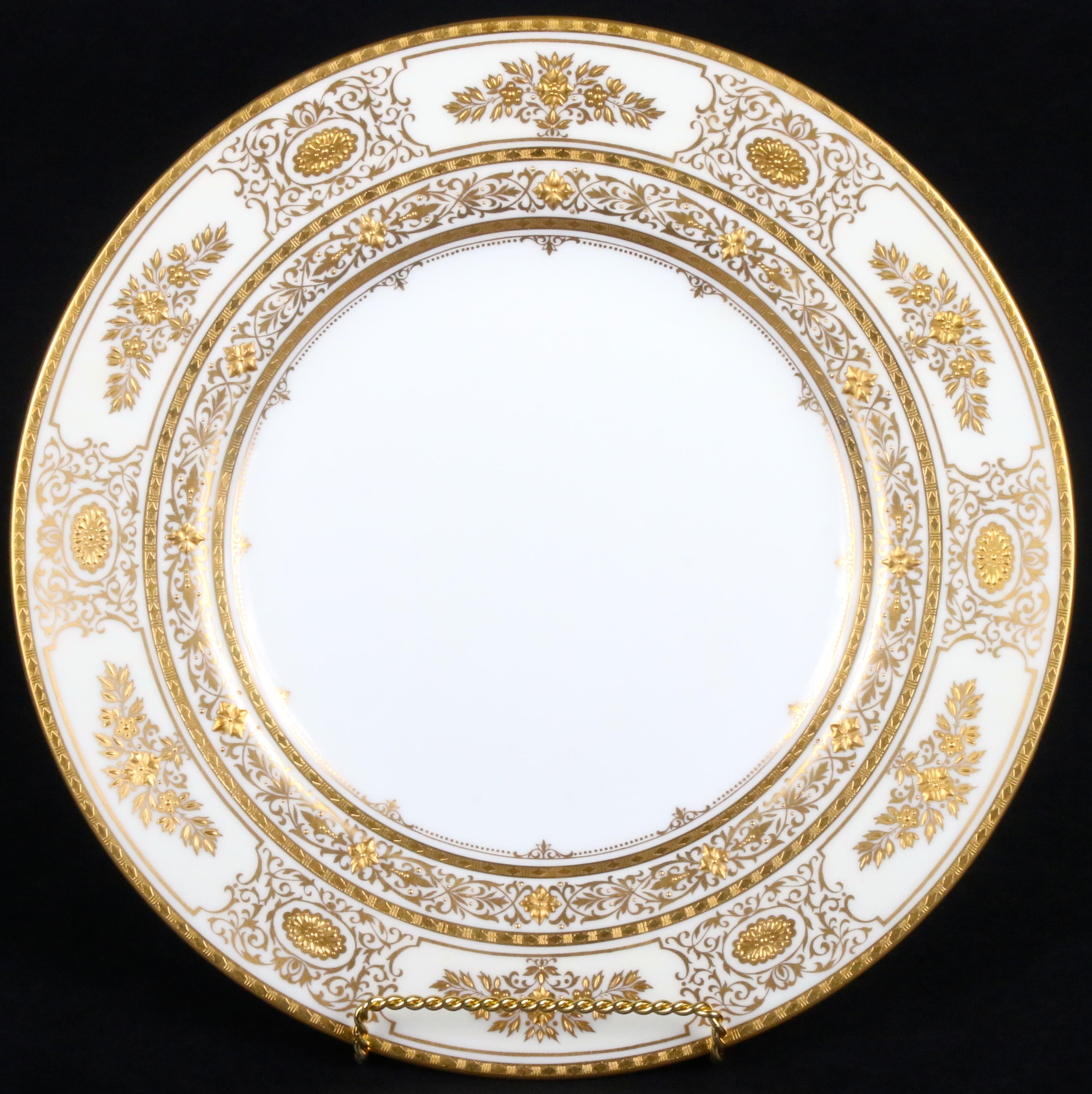 Burnished Service for 12 of Minton for Tiffany Ivory Gilded Plates For Sale