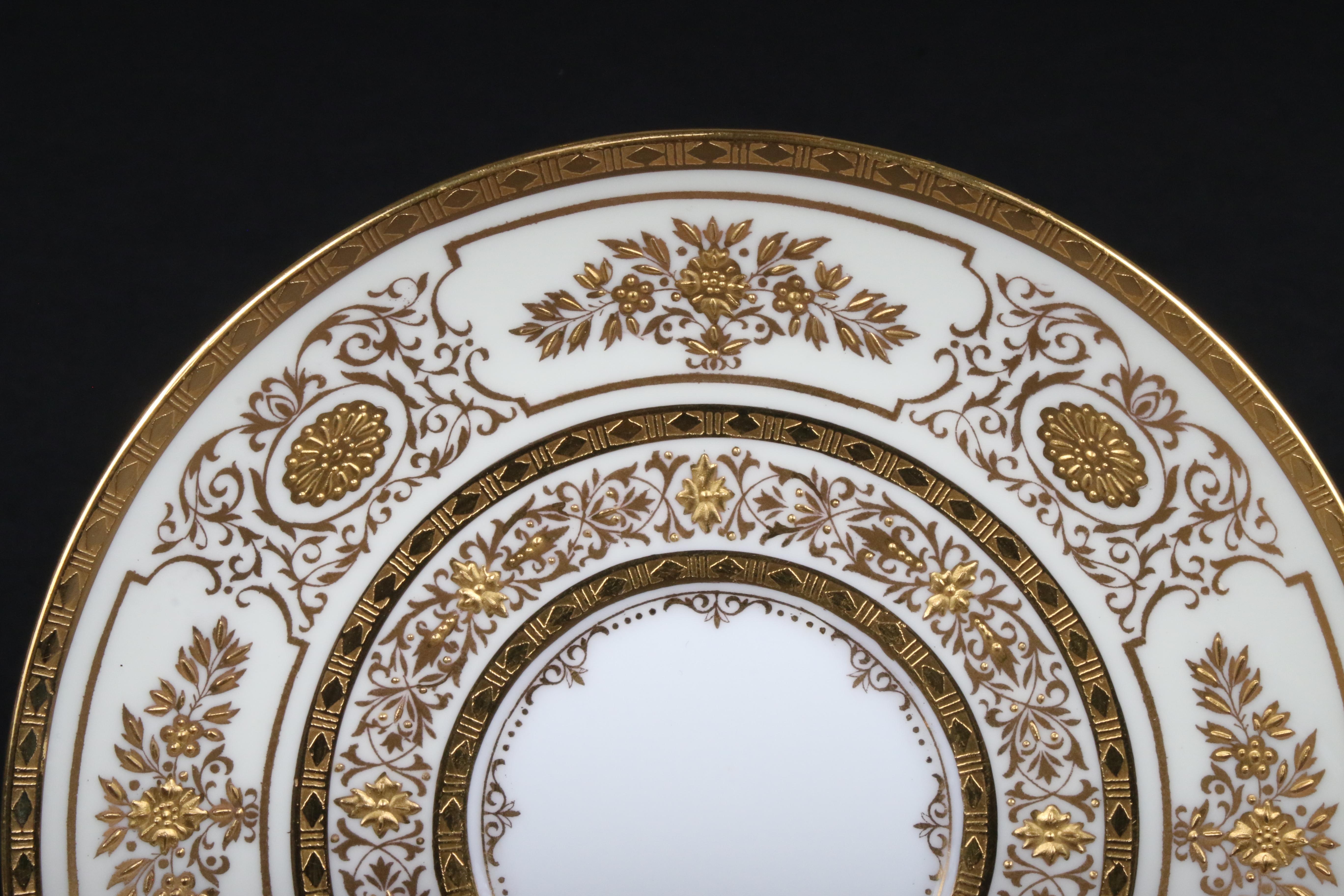 Gold Leaf Service for 12 of Minton for Tiffany Ivory Gilded Plates For Sale