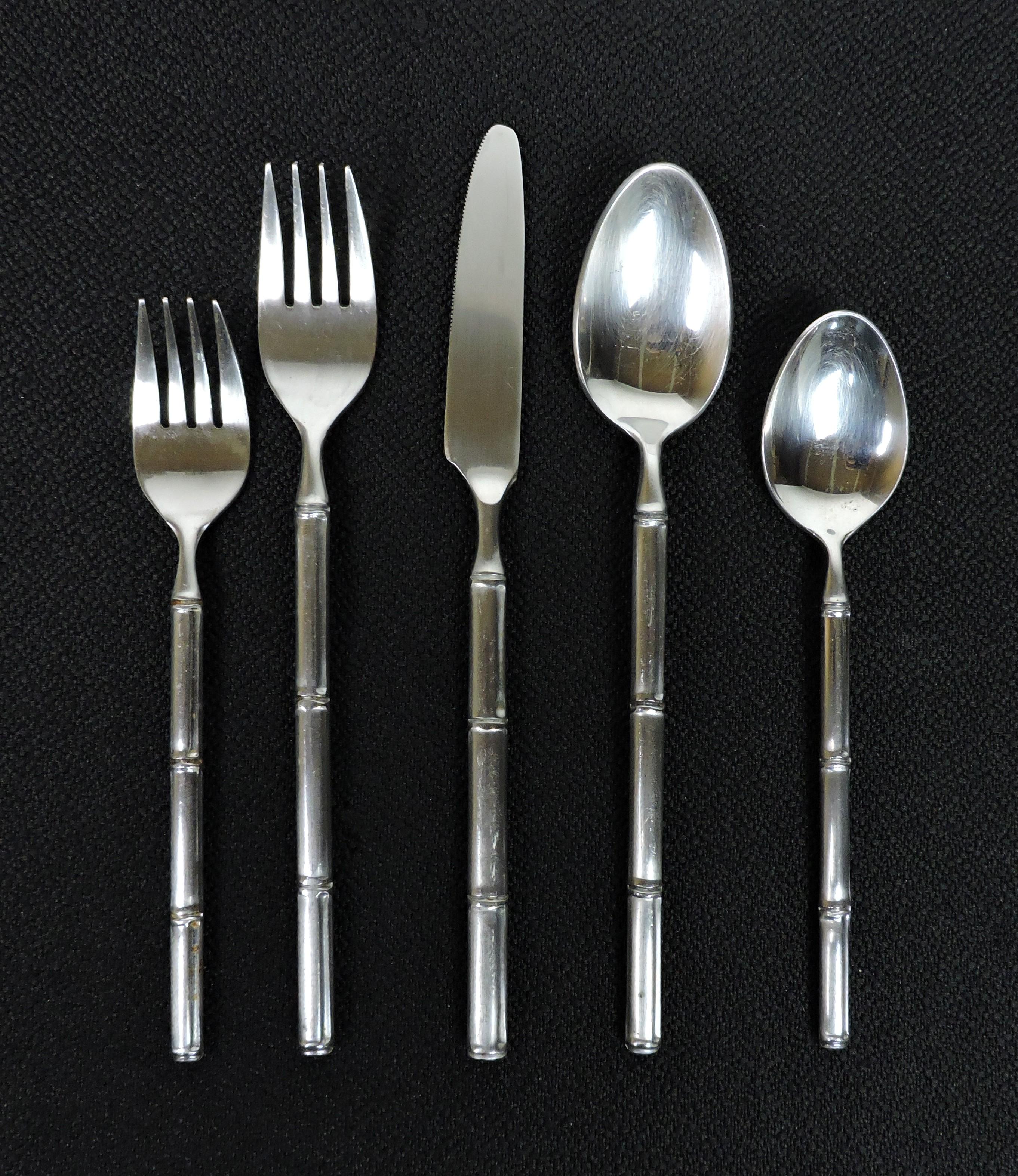 Service for 12 Stanley Roberts Tiburon Modern Stainless Bamboo Style Flatware For Sale 3