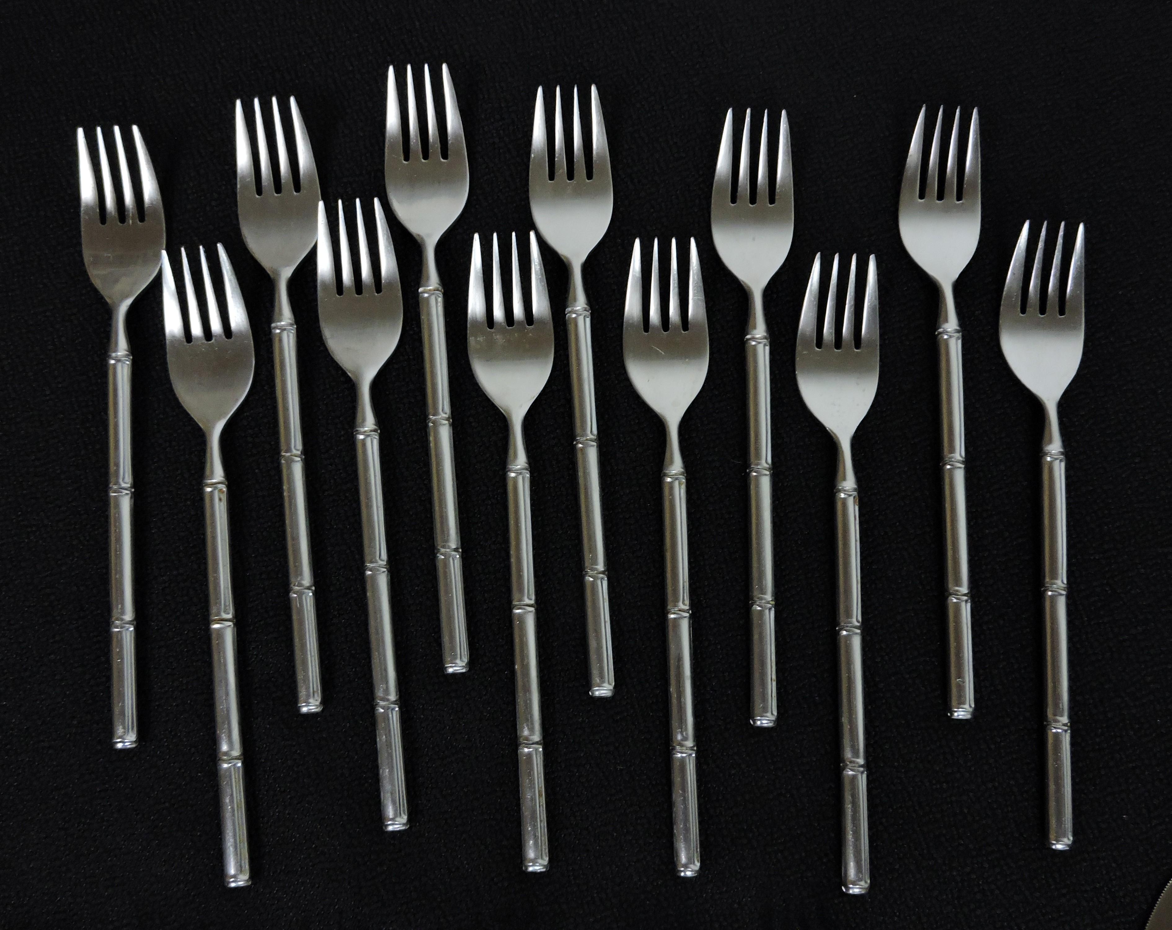 Mid-Century Modern Service for 12 Stanley Roberts Tiburon Modern Stainless Bamboo Style Flatware For Sale