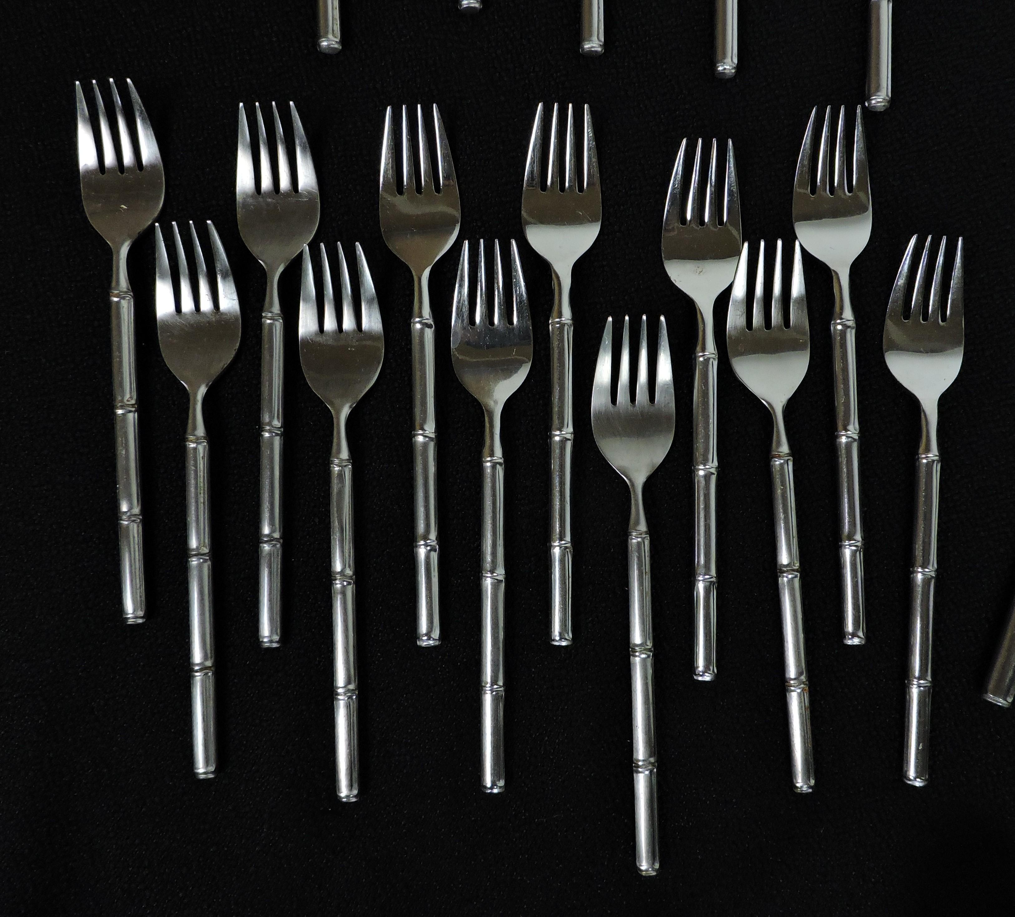 Japanese Service for 12 Stanley Roberts Tiburon Modern Stainless Bamboo Style Flatware For Sale