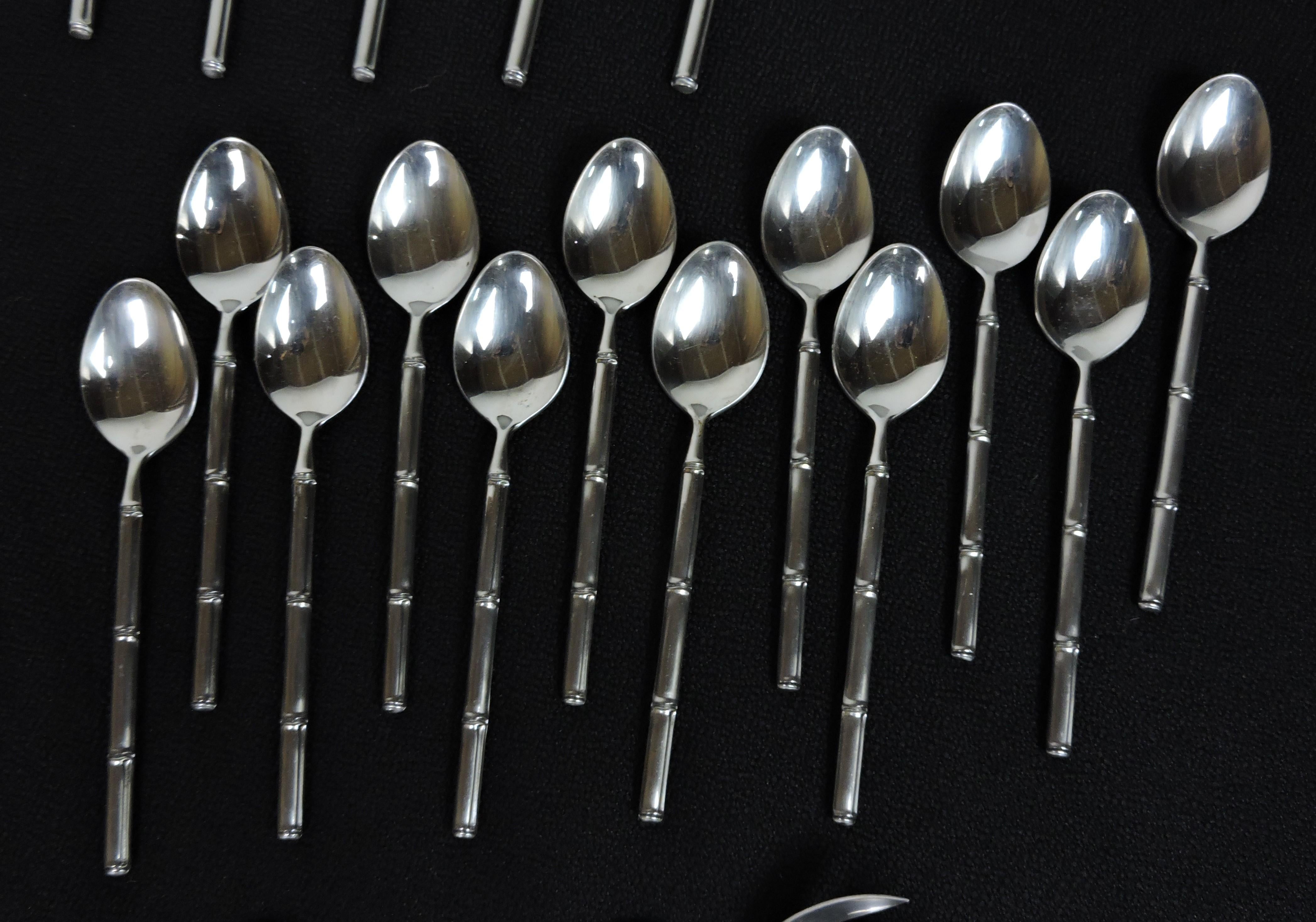Late 20th Century Service for 12 Stanley Roberts Tiburon Modern Stainless Bamboo Style Flatware For Sale
