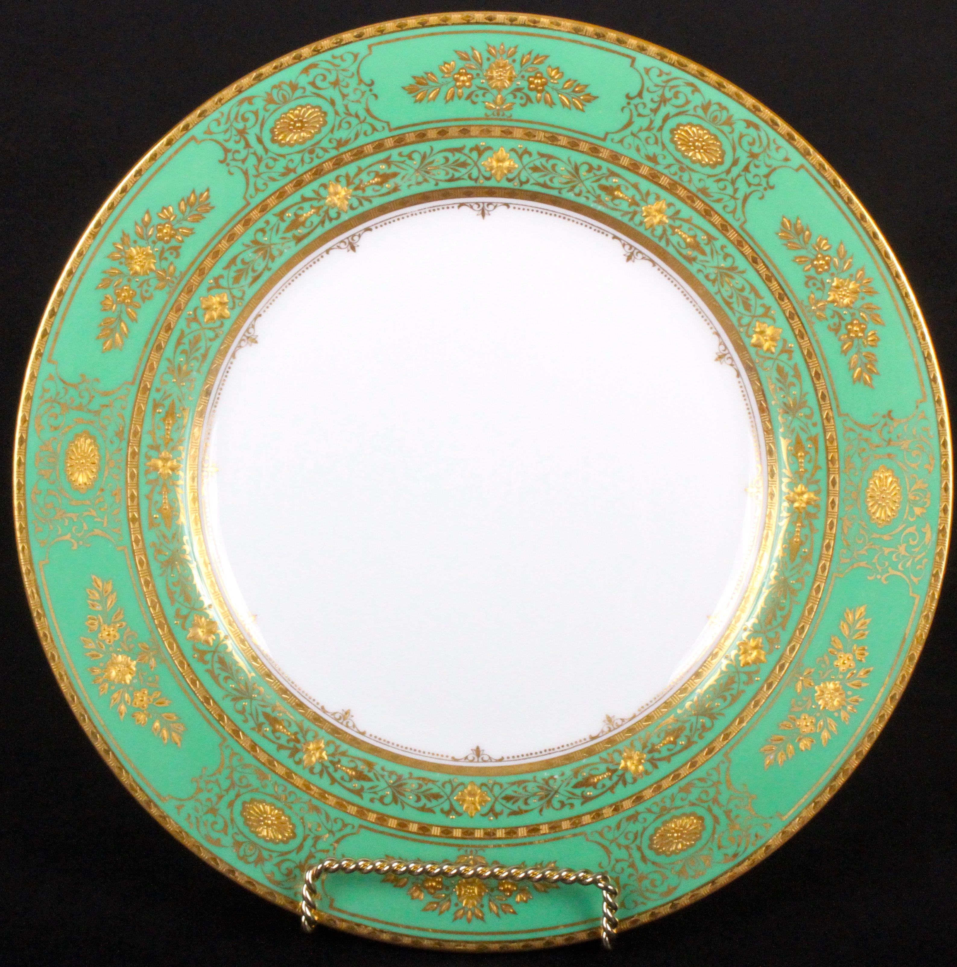 English Service for 18 of Minton for Tiffany, Green and Gold For Sale