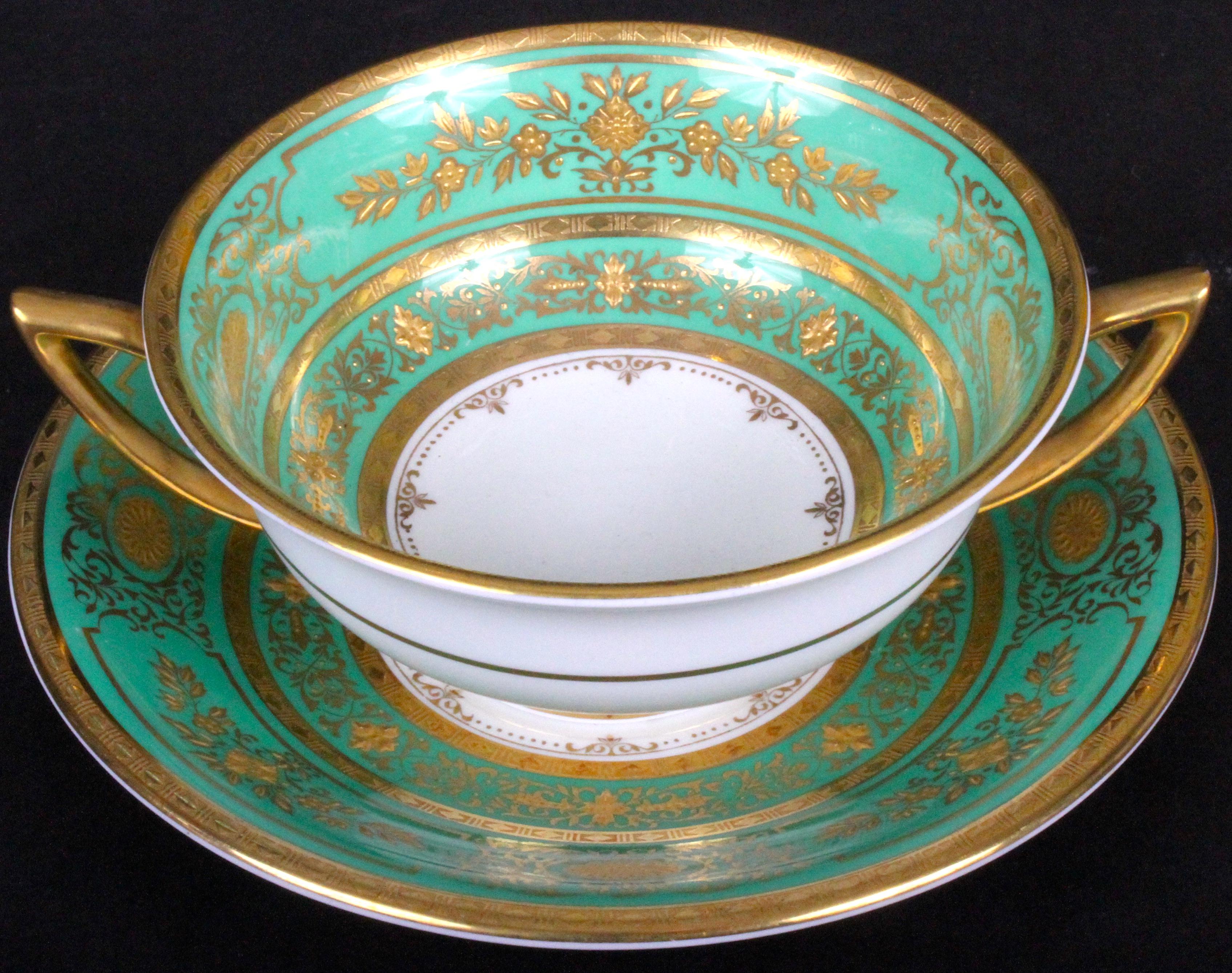 Gold Leaf Service for 18 of Minton for Tiffany, Green and Gold For Sale