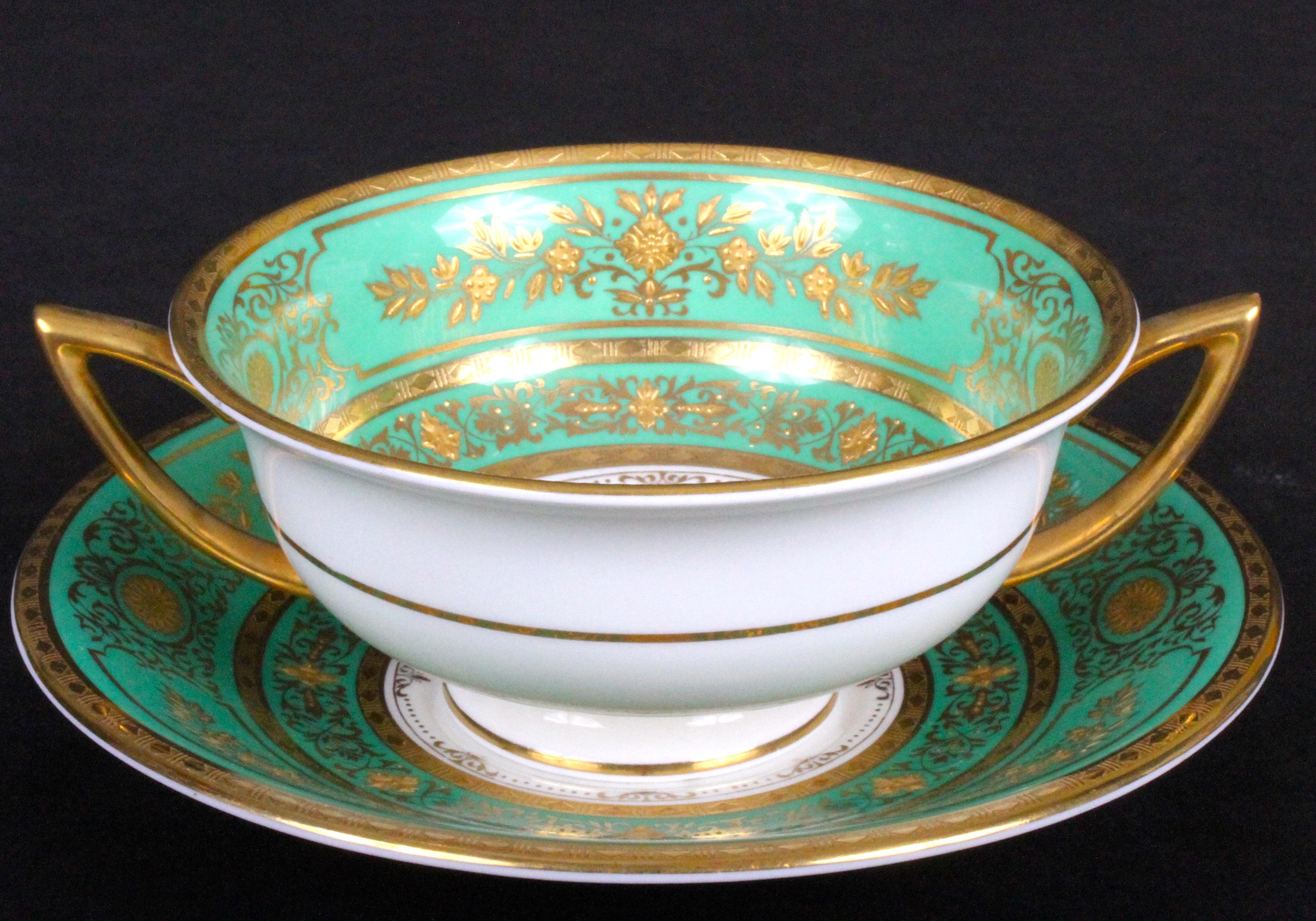 Service for 18 of Minton for Tiffany, Green and Gold For Sale 1