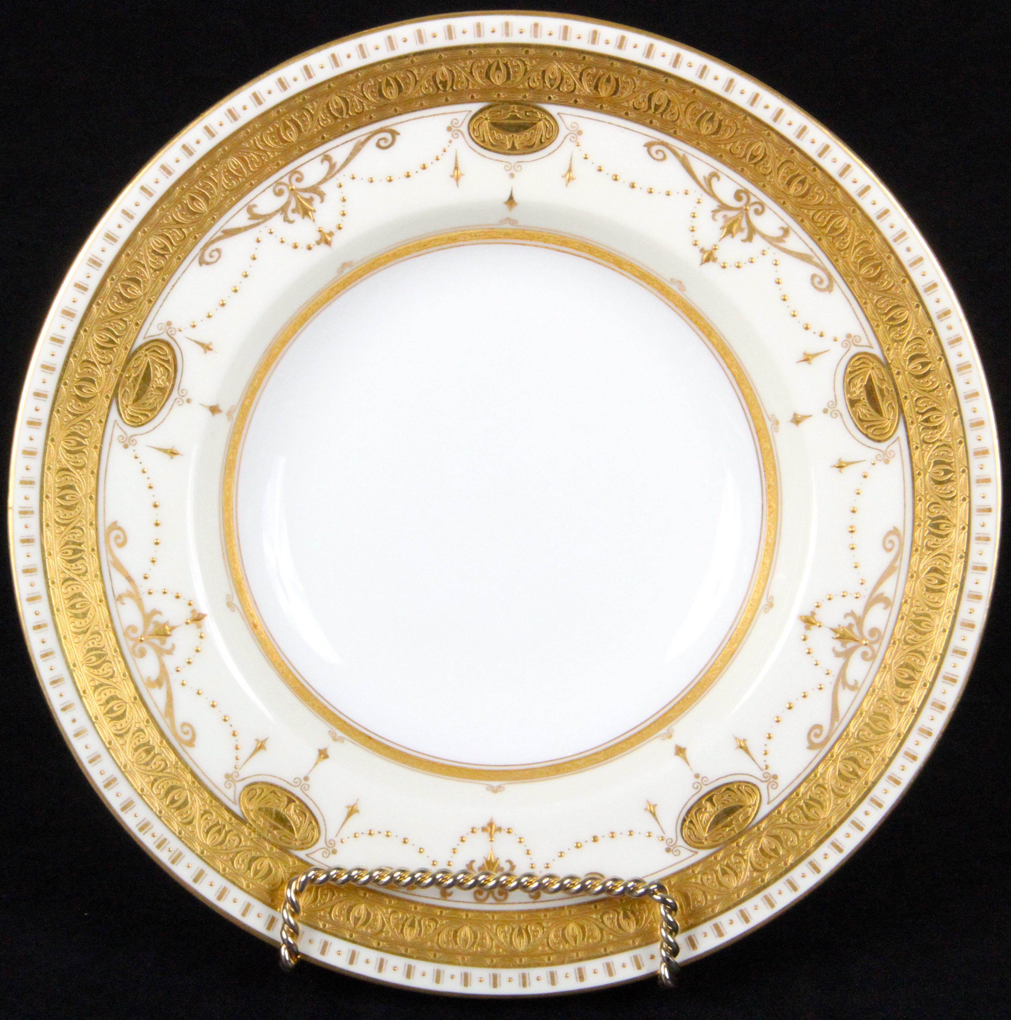 Burnished Service for 8 of Antique Minton for Tiffany Medallion Plates For Sale