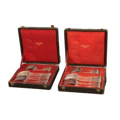 Service for Twelve Custom Sterling Flatware by Parisian Jeweler Fontana Freres Antique Service for Twelve Custom Sterling Flatware by Parisian Jeweler Fontana Freres