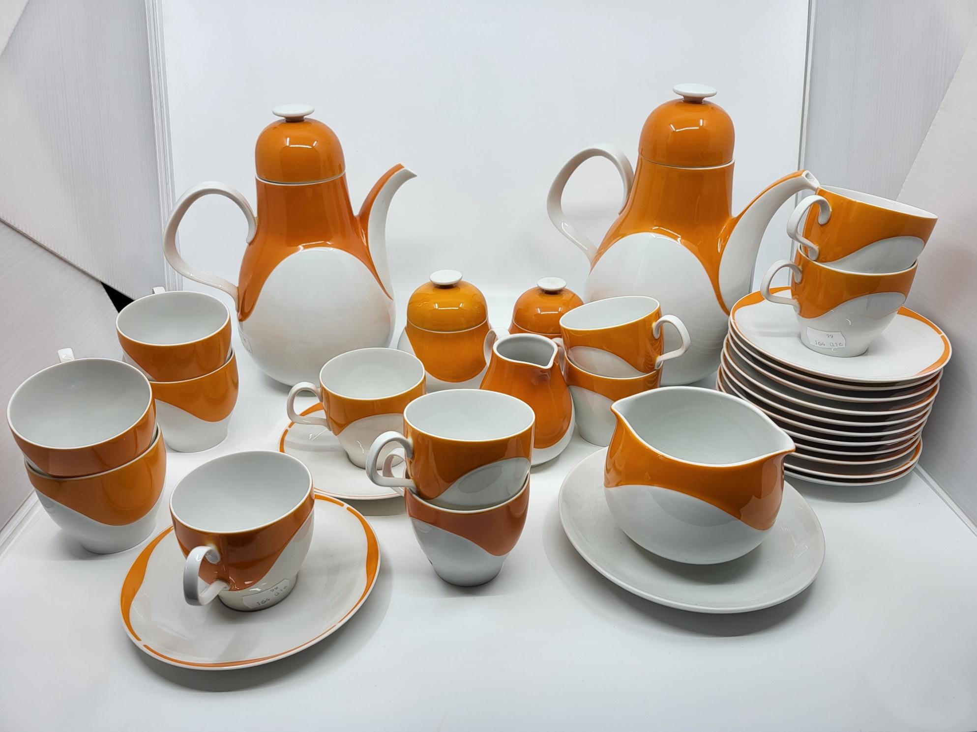 Servicio H&C Heinrich Alemania en porcelana blanca y naranja Alemania 1970 (73p) en venta 7