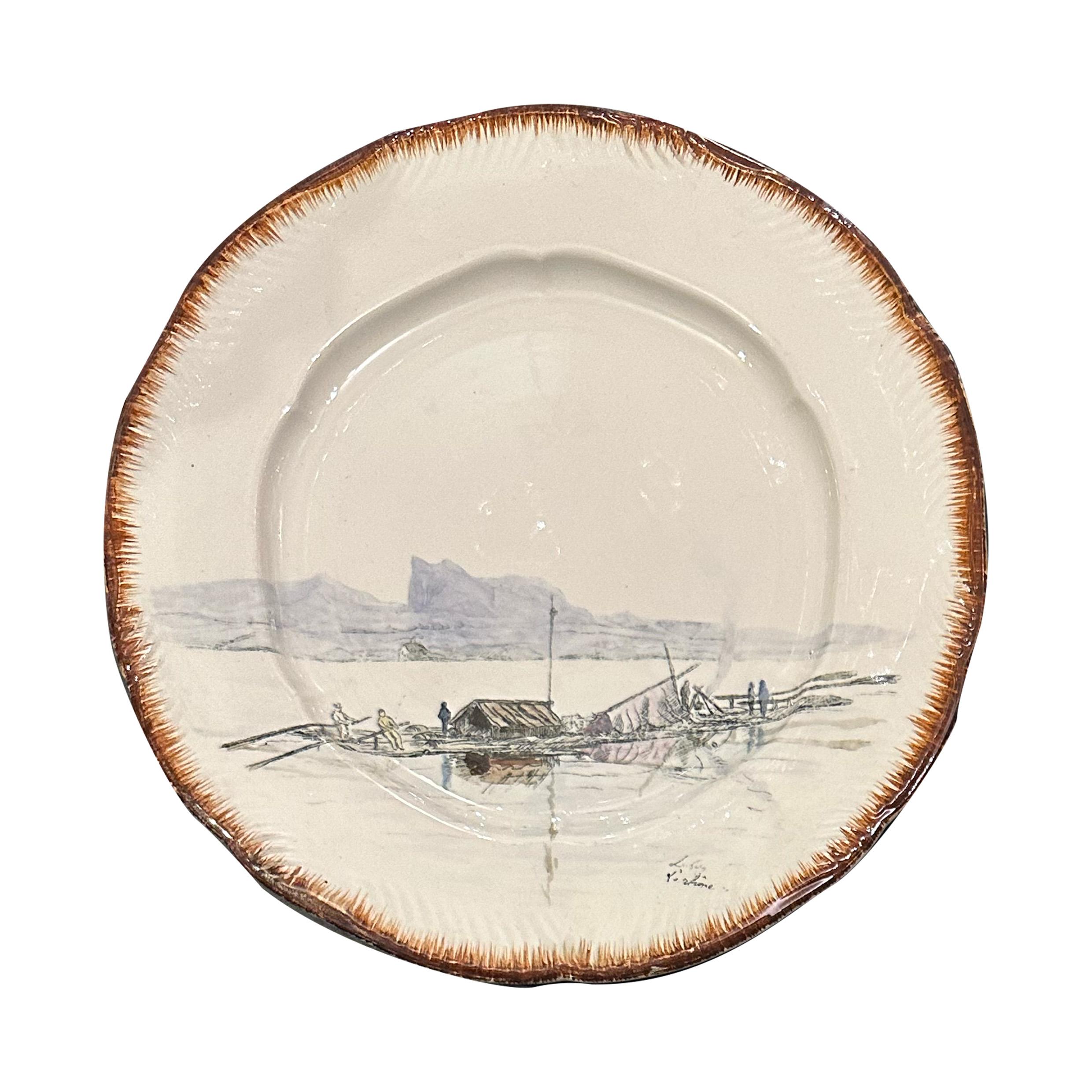 Servizio da tavola francese con paesaggio marittimo dipinto a mano Creil&Montereau, circa 1889 in vendita 4