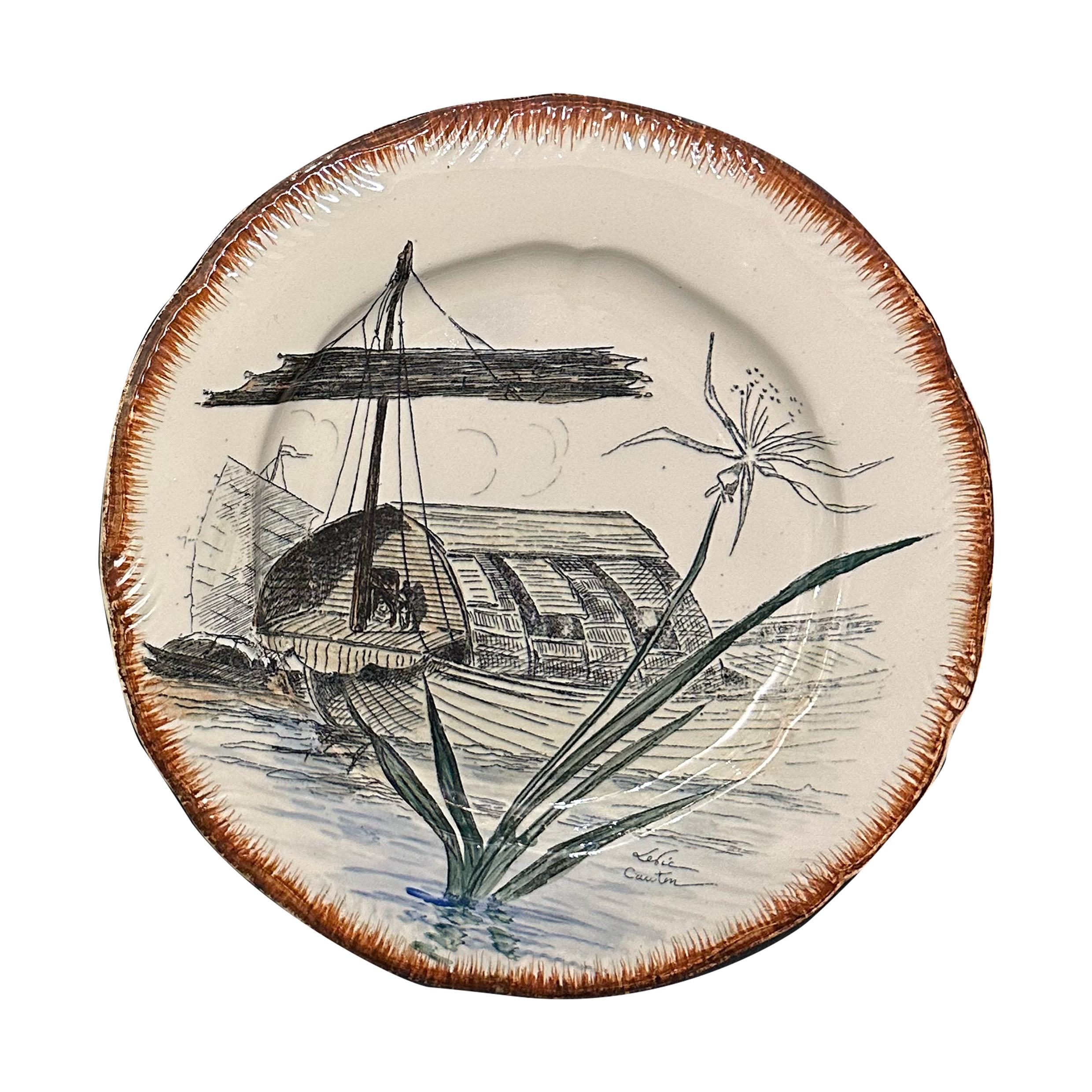 Servizio da tavola francese con paesaggio marittimo dipinto a mano Creil&Montereau, circa 1889 in vendita 5