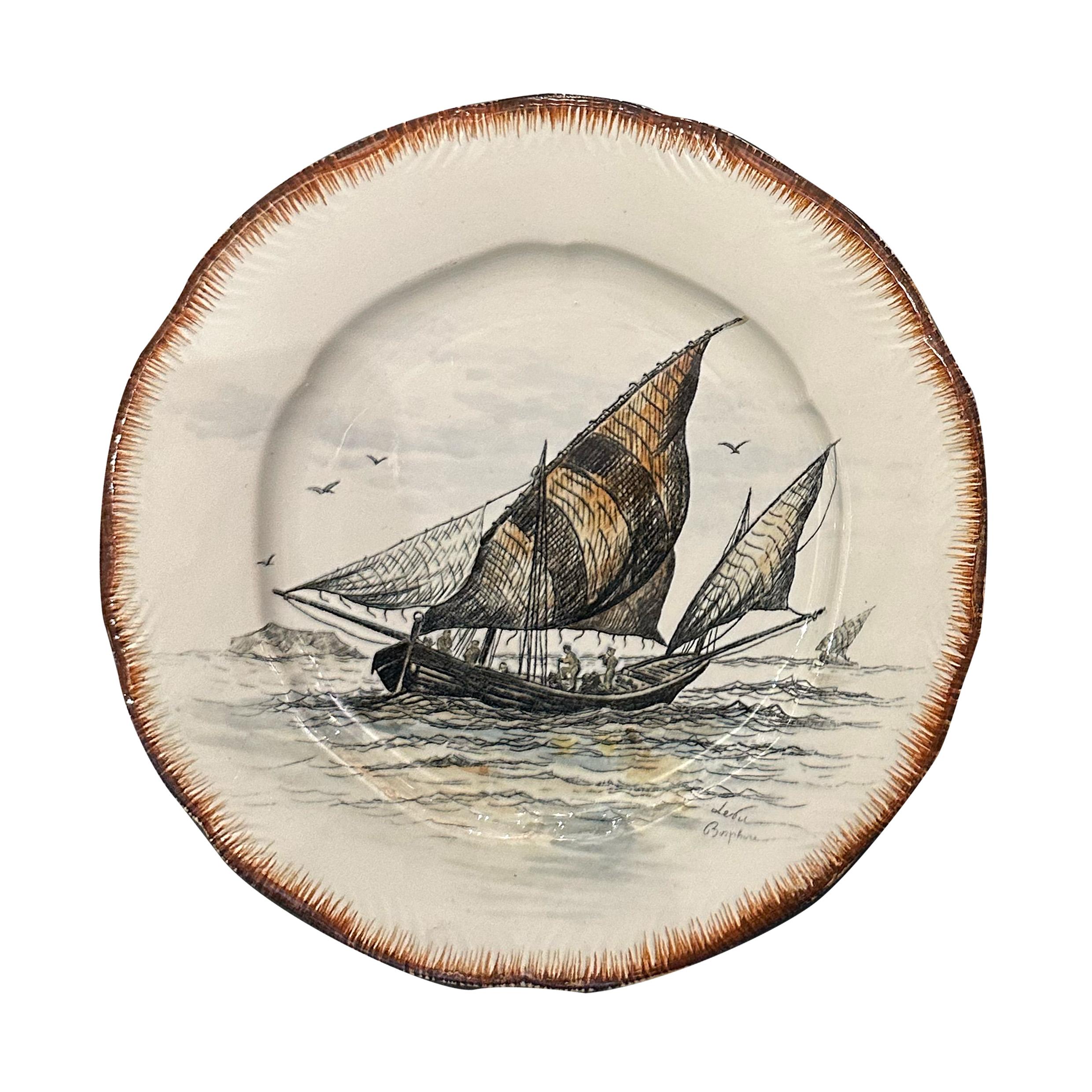 Servizio da tavola francese con paesaggio marittimo dipinto a mano Creil&Montereau, circa 1889 in vendita 6