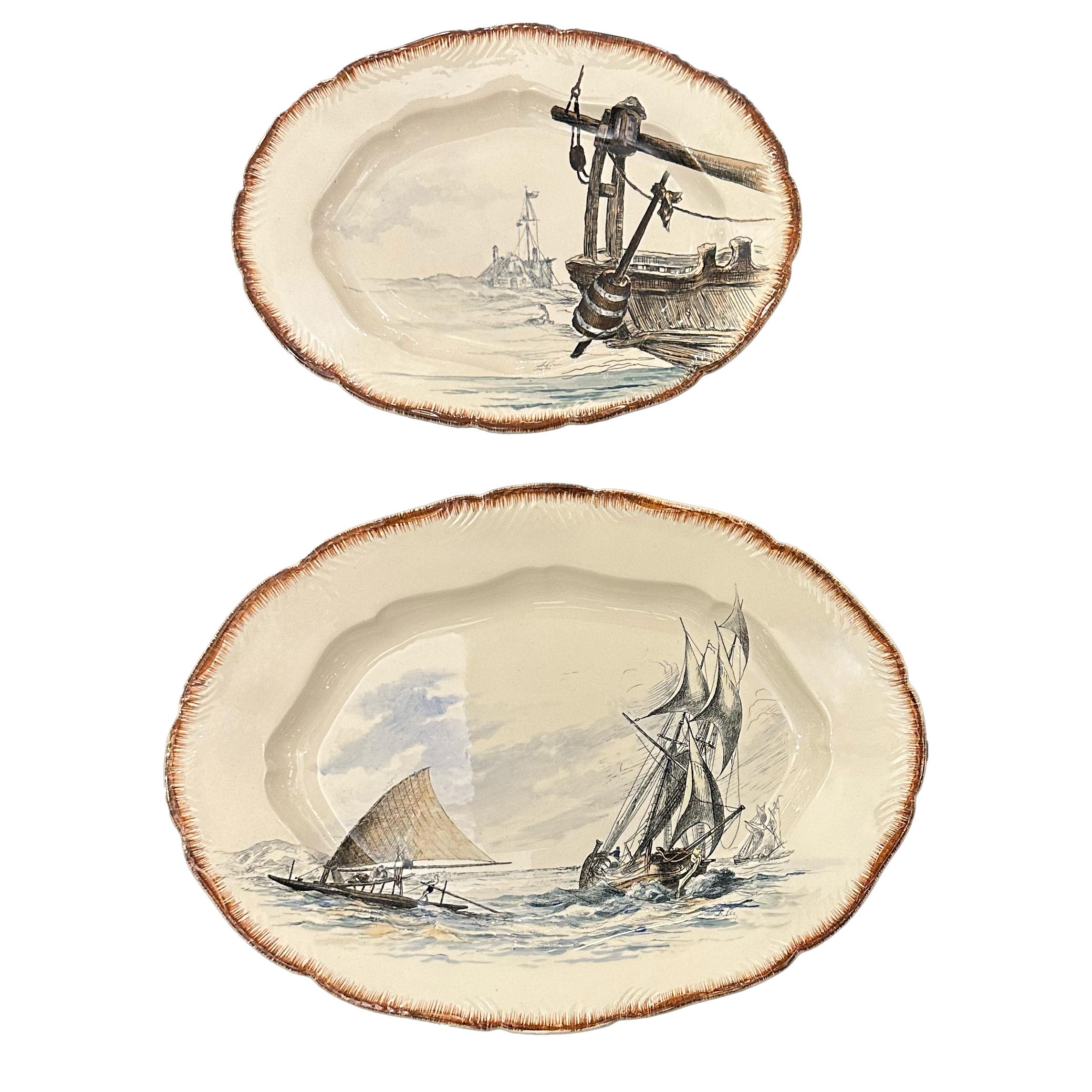 Servizio da tavola francese con paesaggio marittimo dipinto a mano Creil&Montereau, circa 1889 in vendita 7