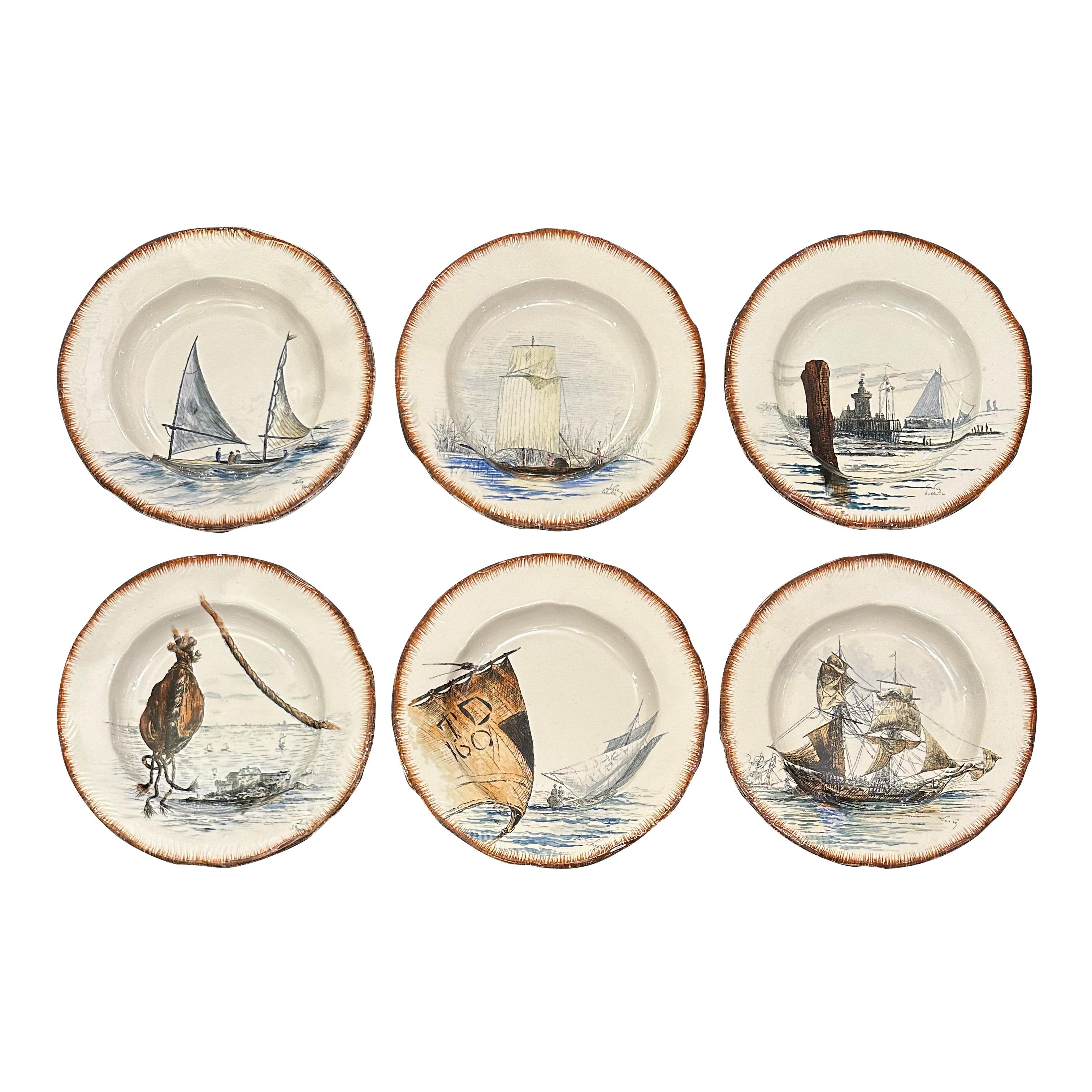 Servizio da tavola francese con paesaggio marittimo dipinto a mano Creil&Montereau, circa 1889 in vendita 10