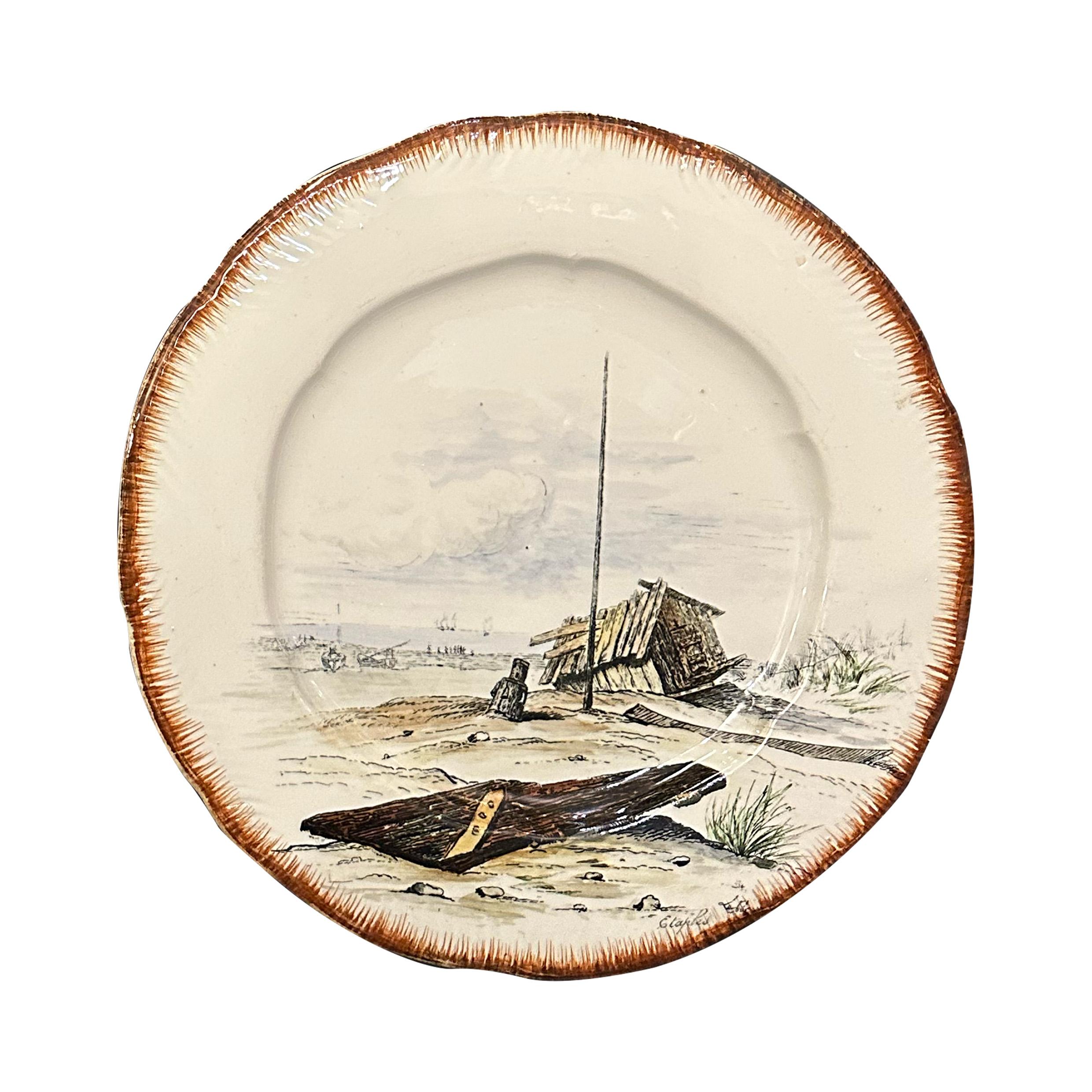 Art Nouveau Servizio da tavola francese con paesaggio marittimo dipinto a mano Creil&Montereau, circa 1889 in vendita
