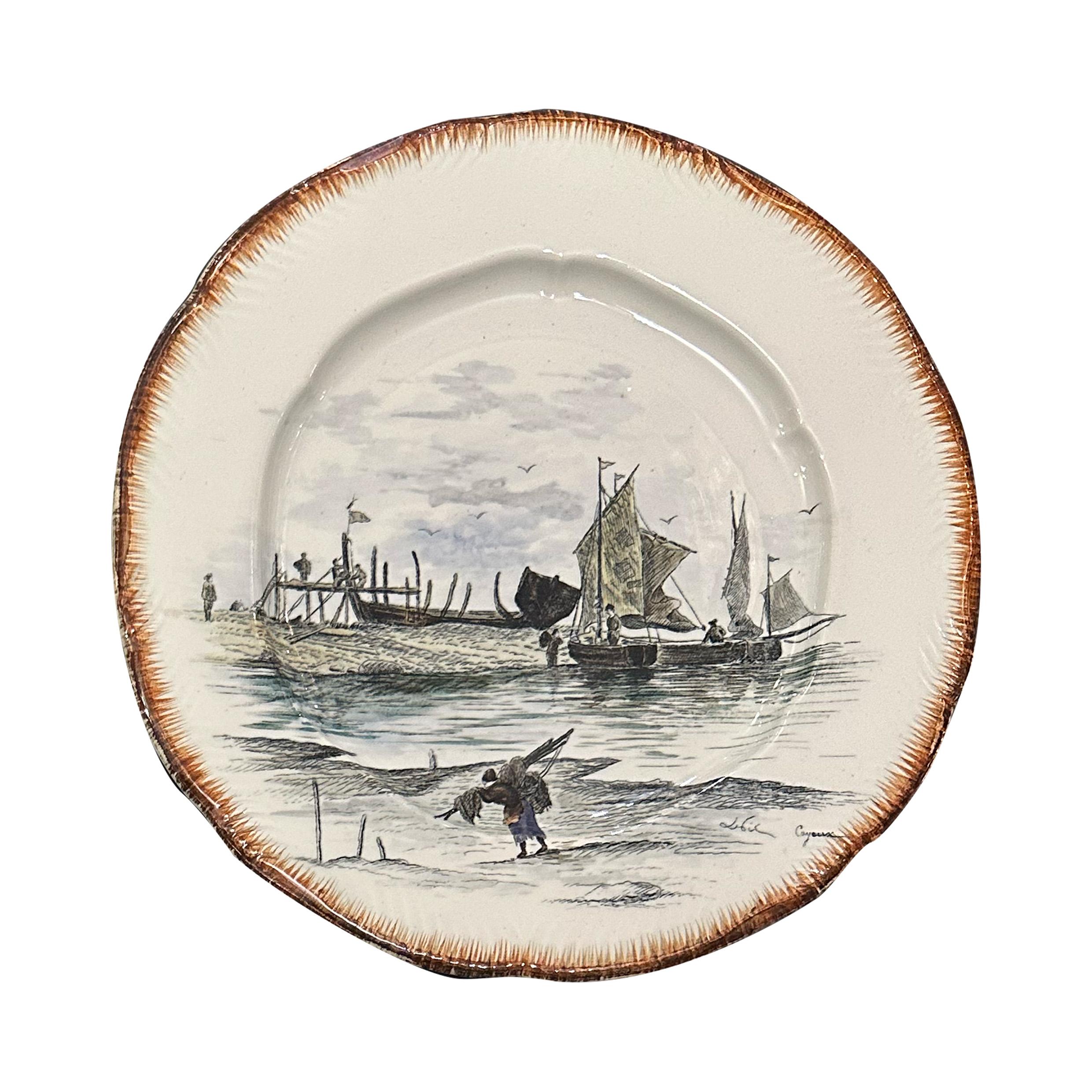 Servizio da tavola francese con paesaggio marittimo dipinto a mano Creil&Montereau, circa 1889 in vendita 1