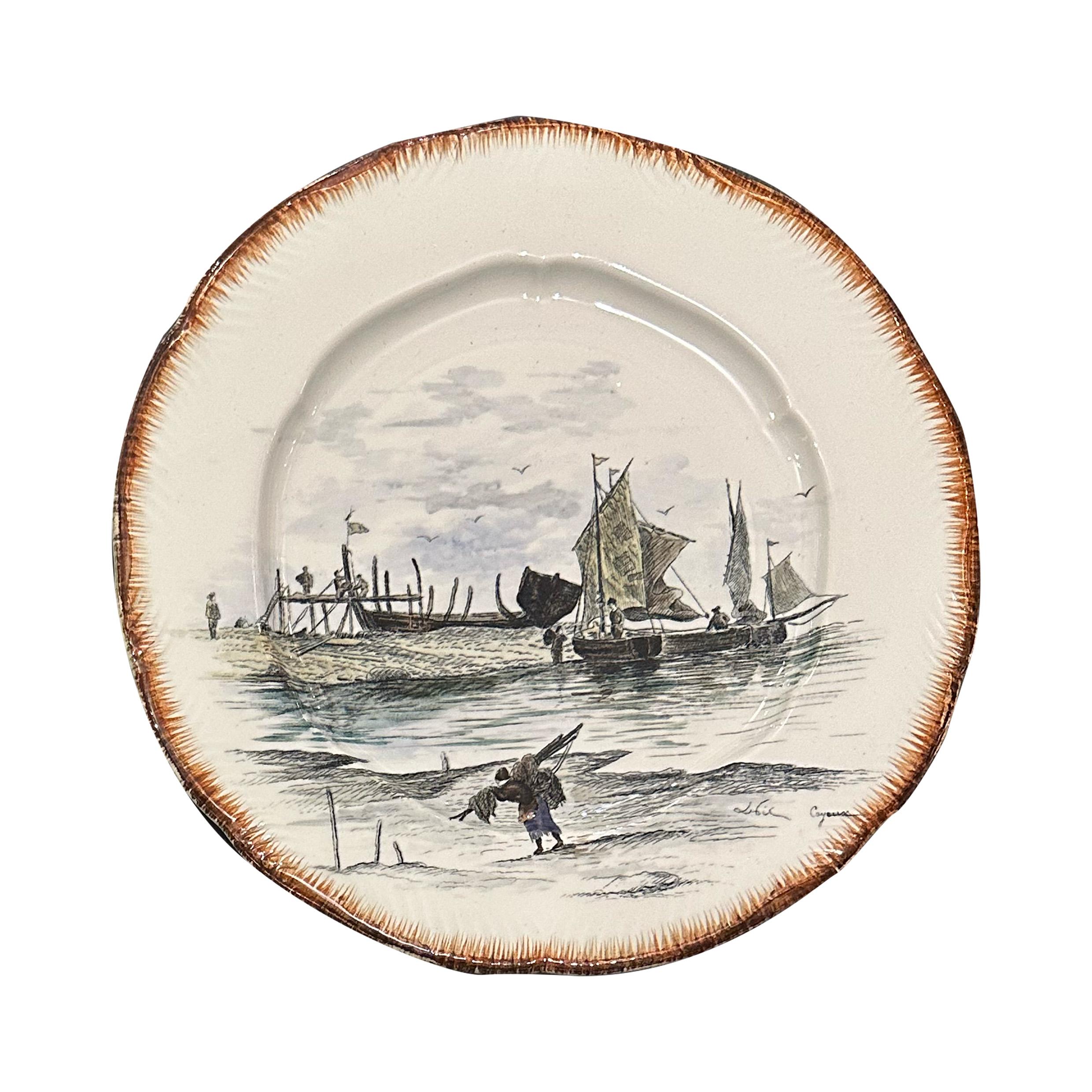 Servizio da tavola francese con paesaggio marittimo dipinto a mano Creil&Montereau, circa 1889 in vendita 2