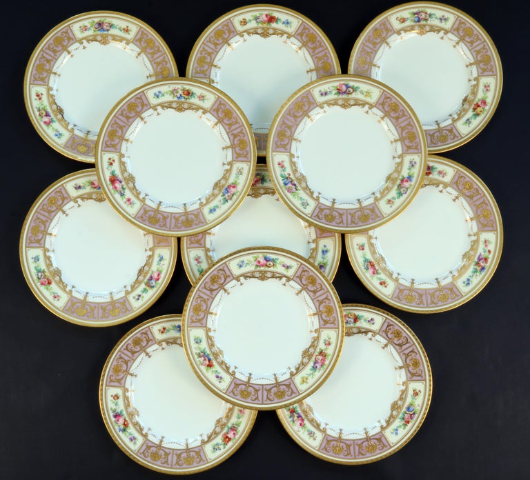 Service of 11 Minton Lilac Hand Painted Floral Plates with