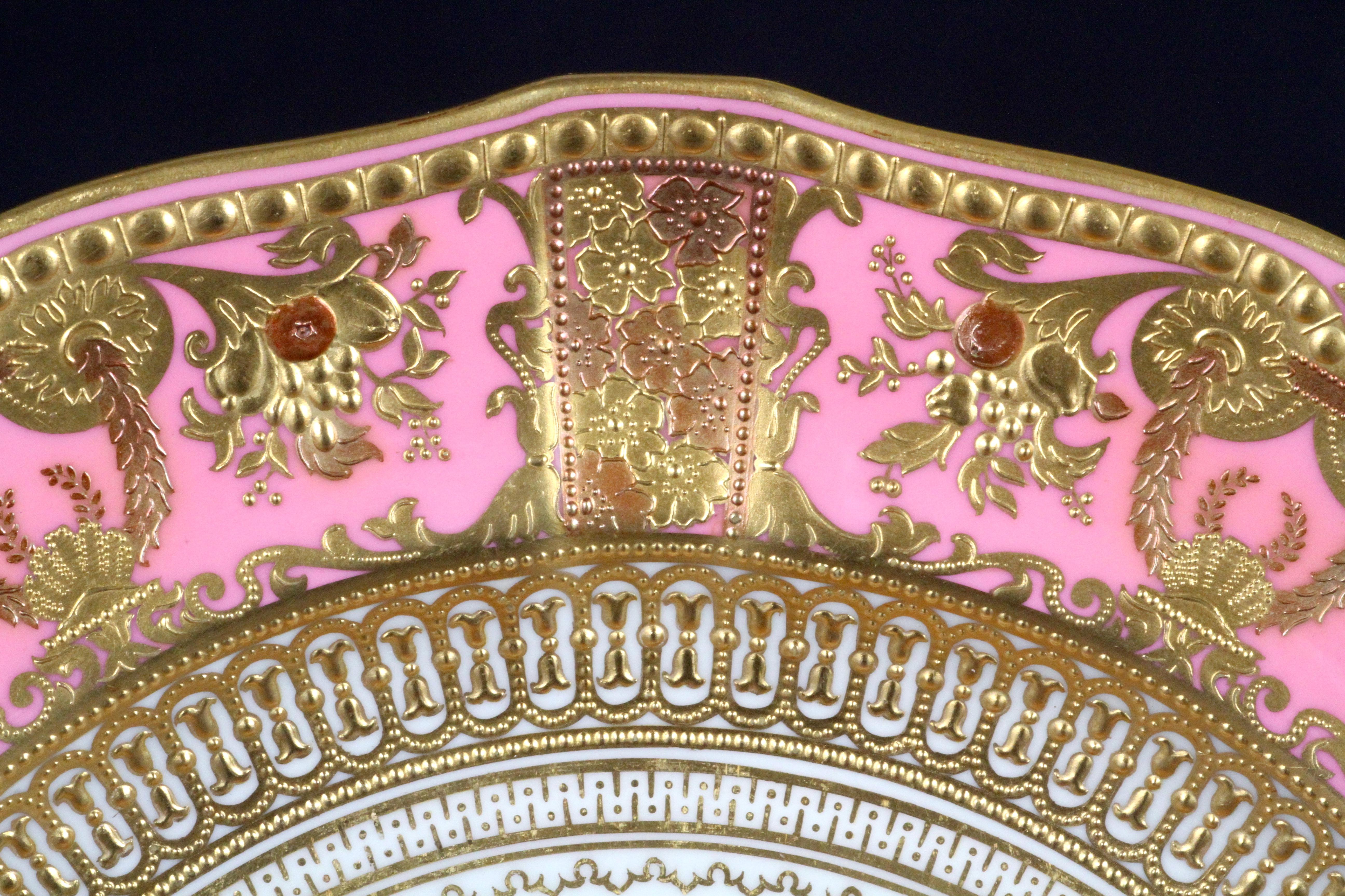 Service of 19th Century Derby Pink Service Plates with Elaborate 2-Color Gilding In Excellent Condition In New York, NY