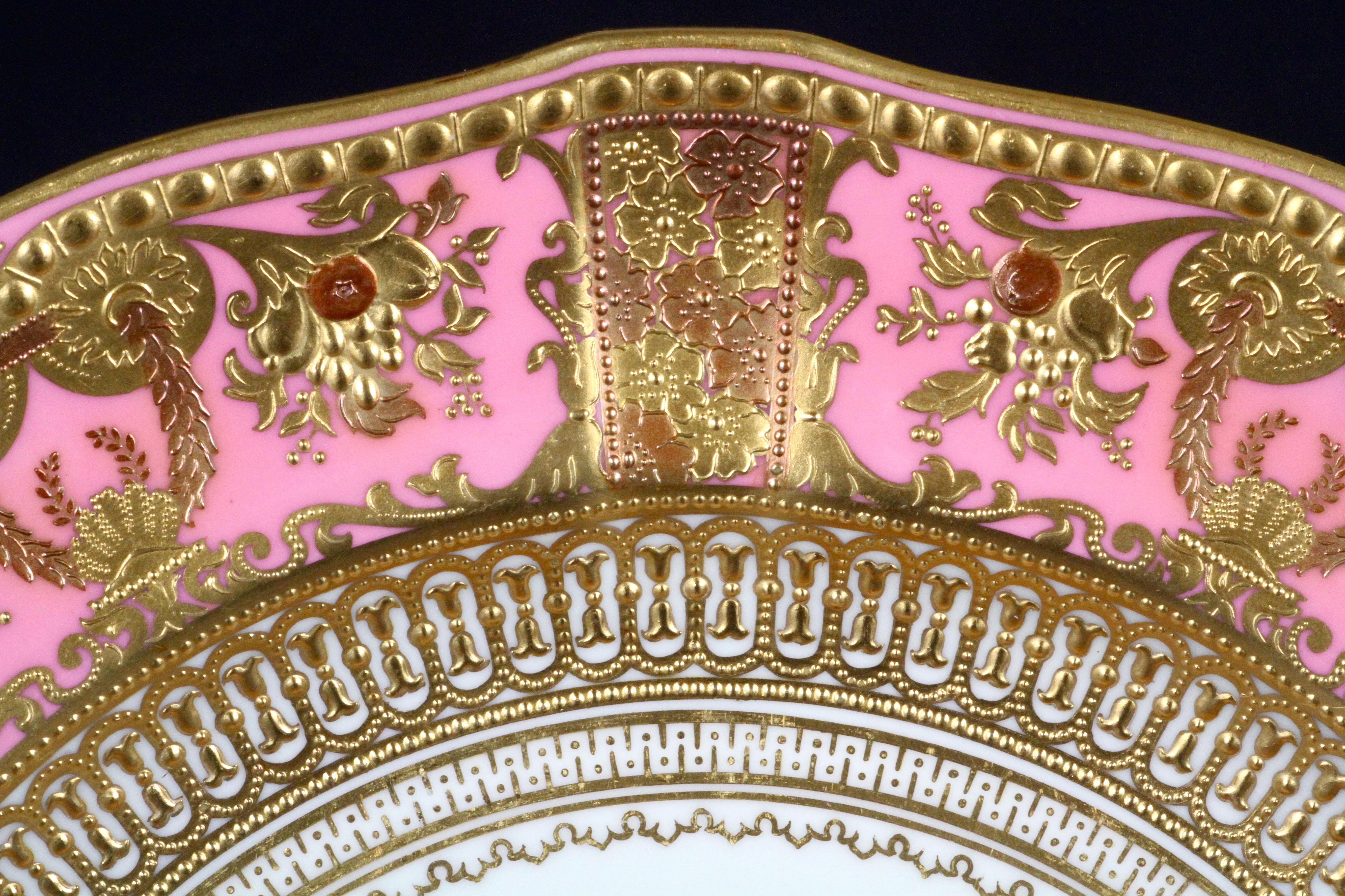Late 19th Century Service of 19th Century Derby Pink Service Plates with Elaborate 2-Color Gilding