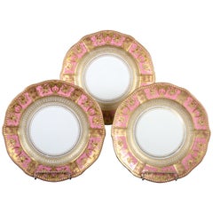 Service of 19th Century Derby Pink Service Plates with Elaborate 2-Color Gilding