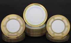 Service of 24 Cauldon, England Gilt and Green Plates