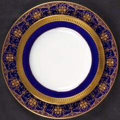 Service of 24 Minton Cobalt Blue Gold-Encrusted Plates