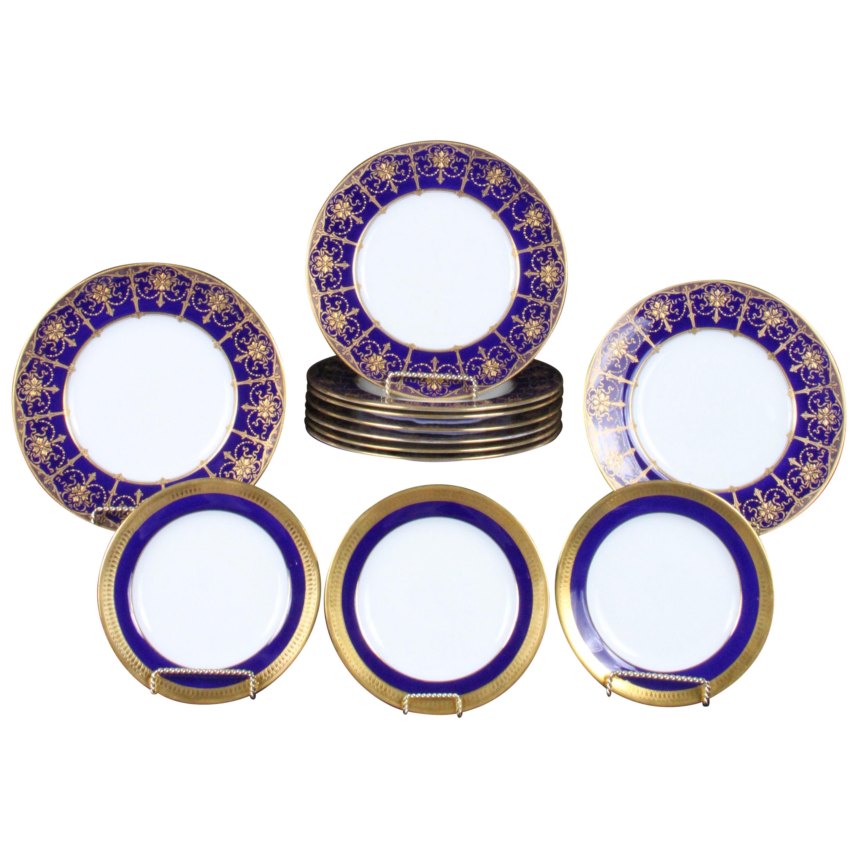 Service of 24 Minton Cobalt Blue Gold-Encrusted Plates For Sale