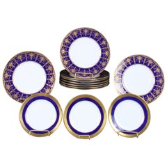 Service of 24 Minton Cobalt Blue Gold-Encrusted Plates