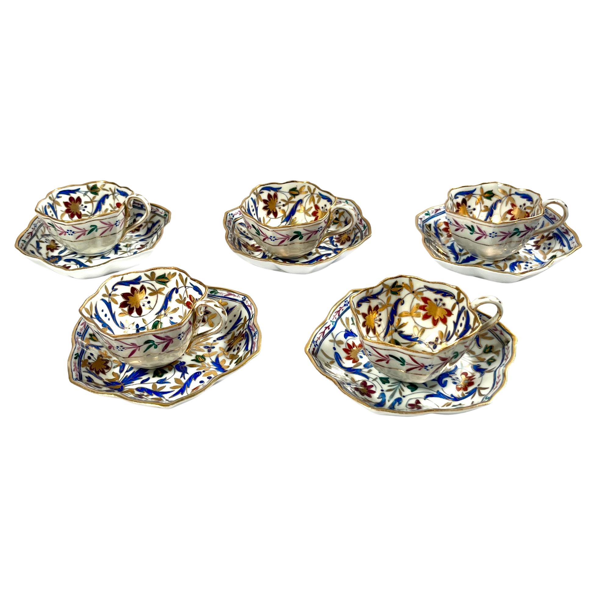 Service von 5 Fischer und Mieg Porzellantassen und Untertassen - CIRCA 1850