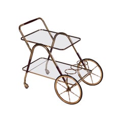 Service Trolley Stained Wood Brass Glass Italy 1950s