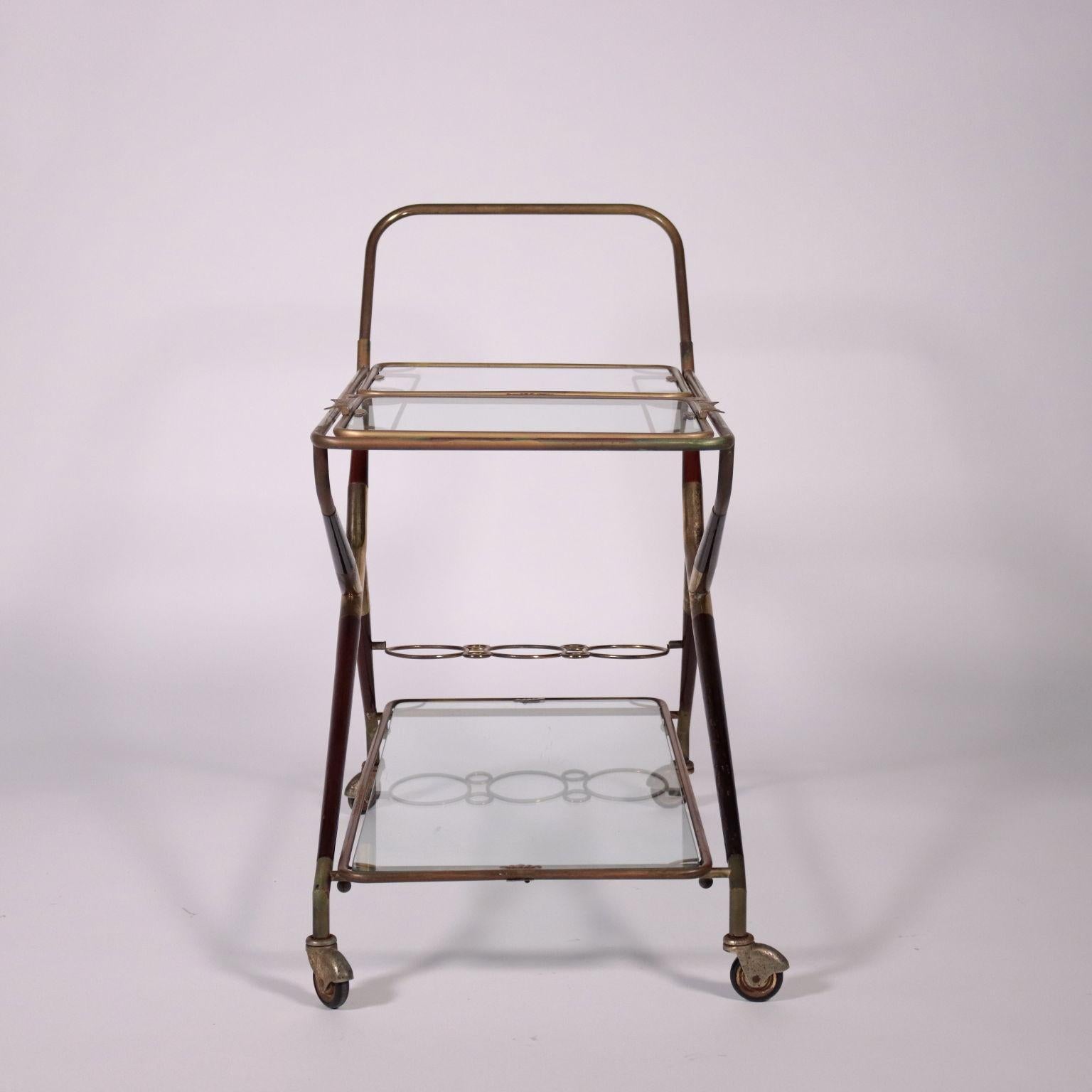 Service Trolley Wood Brass Glass, Italy, 1950s 1