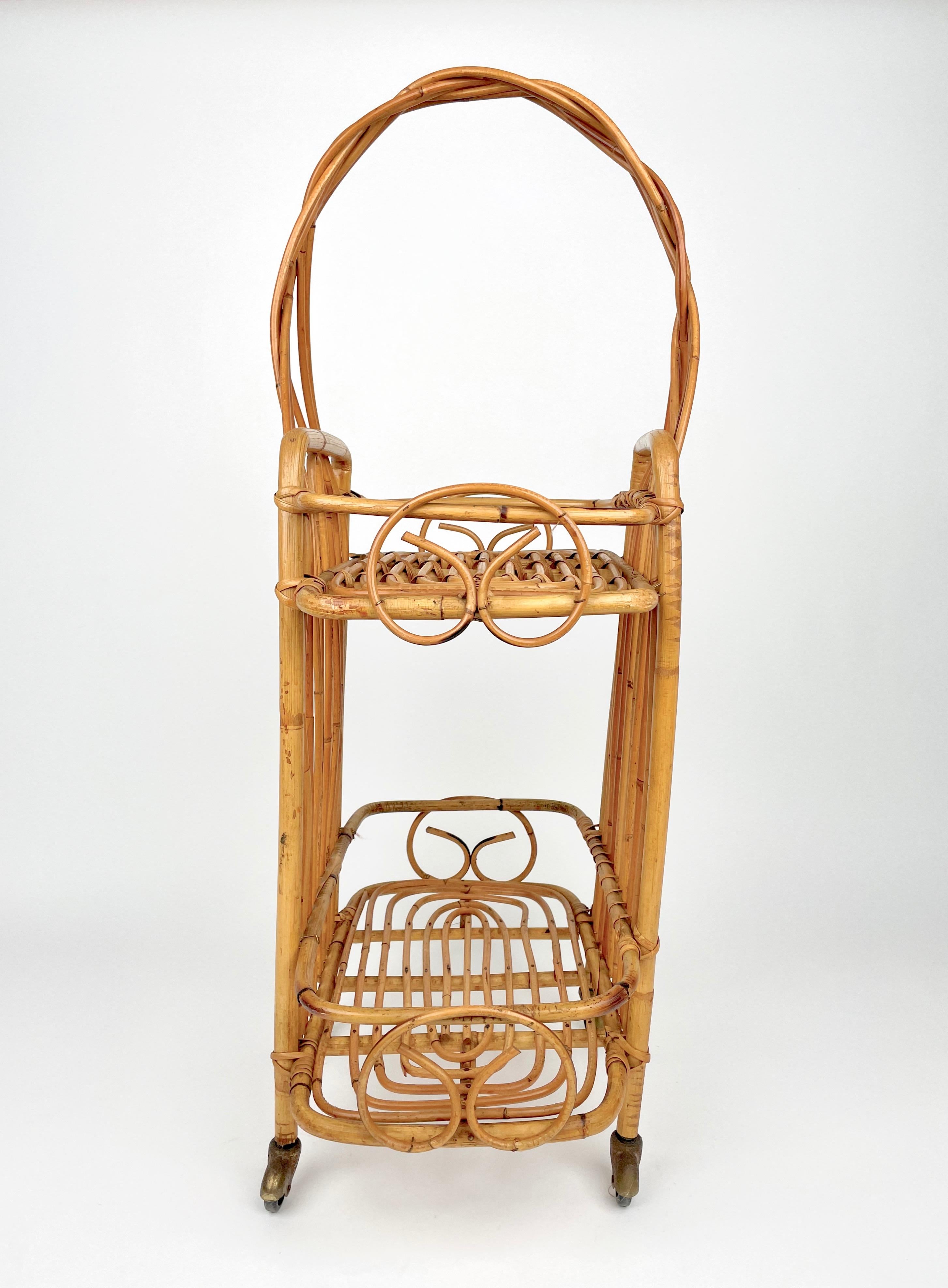 Serving Bar Cart Bamboo & Rattan, France, 1960s For Sale 1
