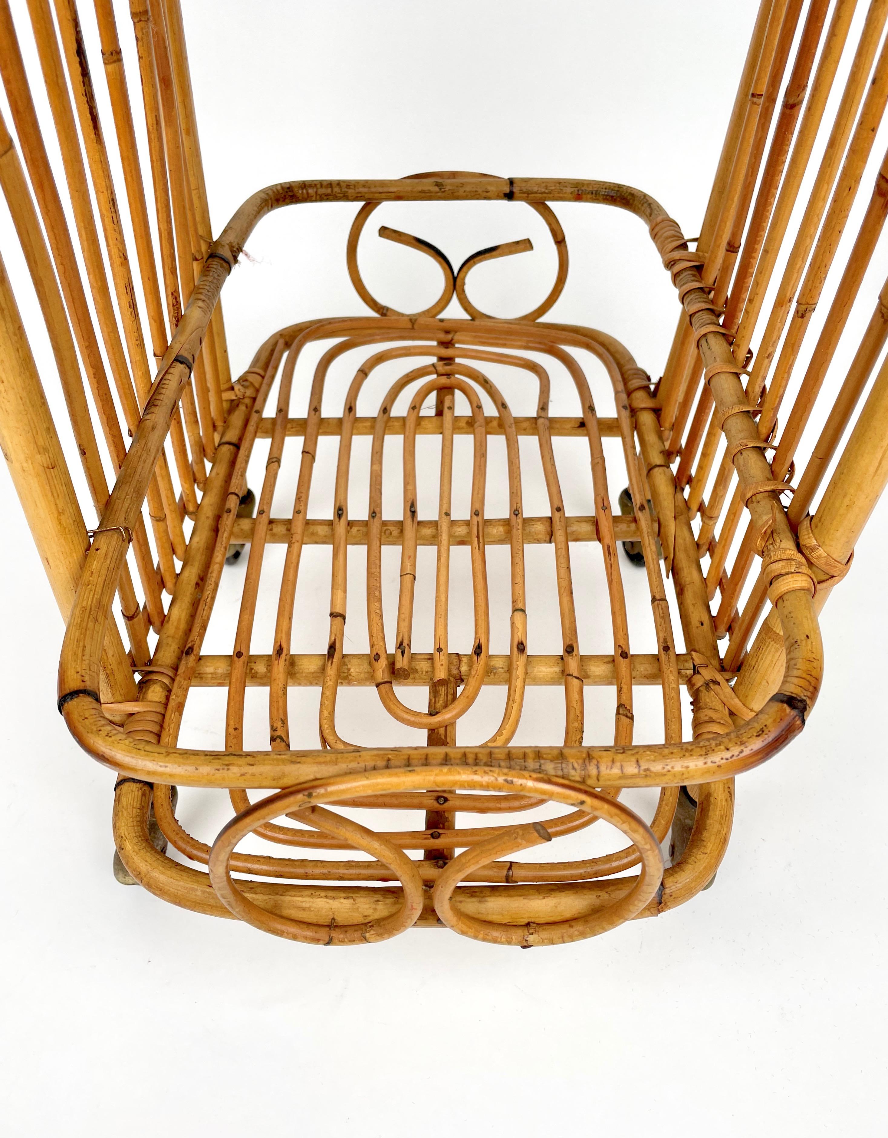 Serving Bar Cart Bamboo & Rattan, France, 1960s For Sale 3