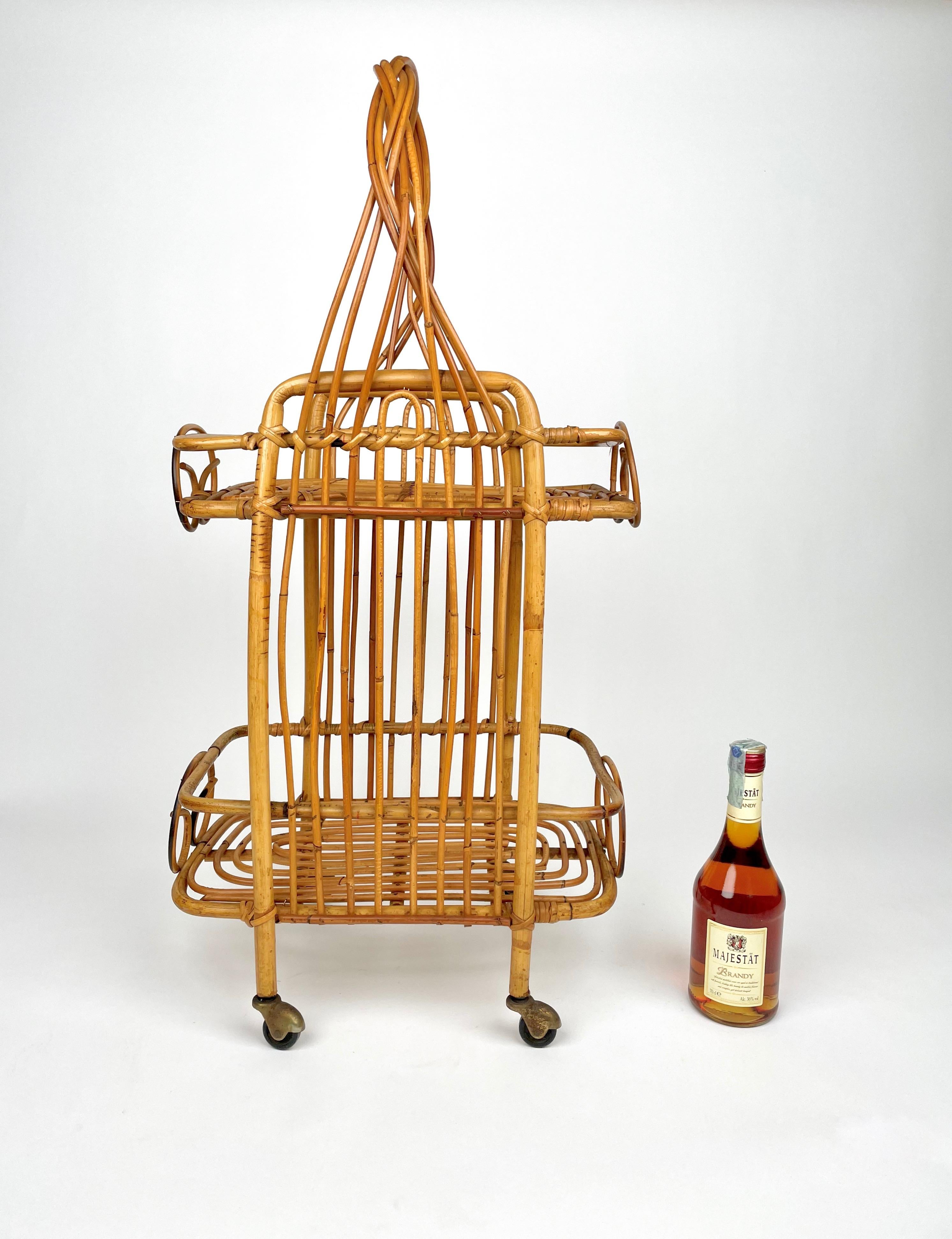 Serving Bar Cart Bamboo & Rattan, France, 1960s For Sale 5