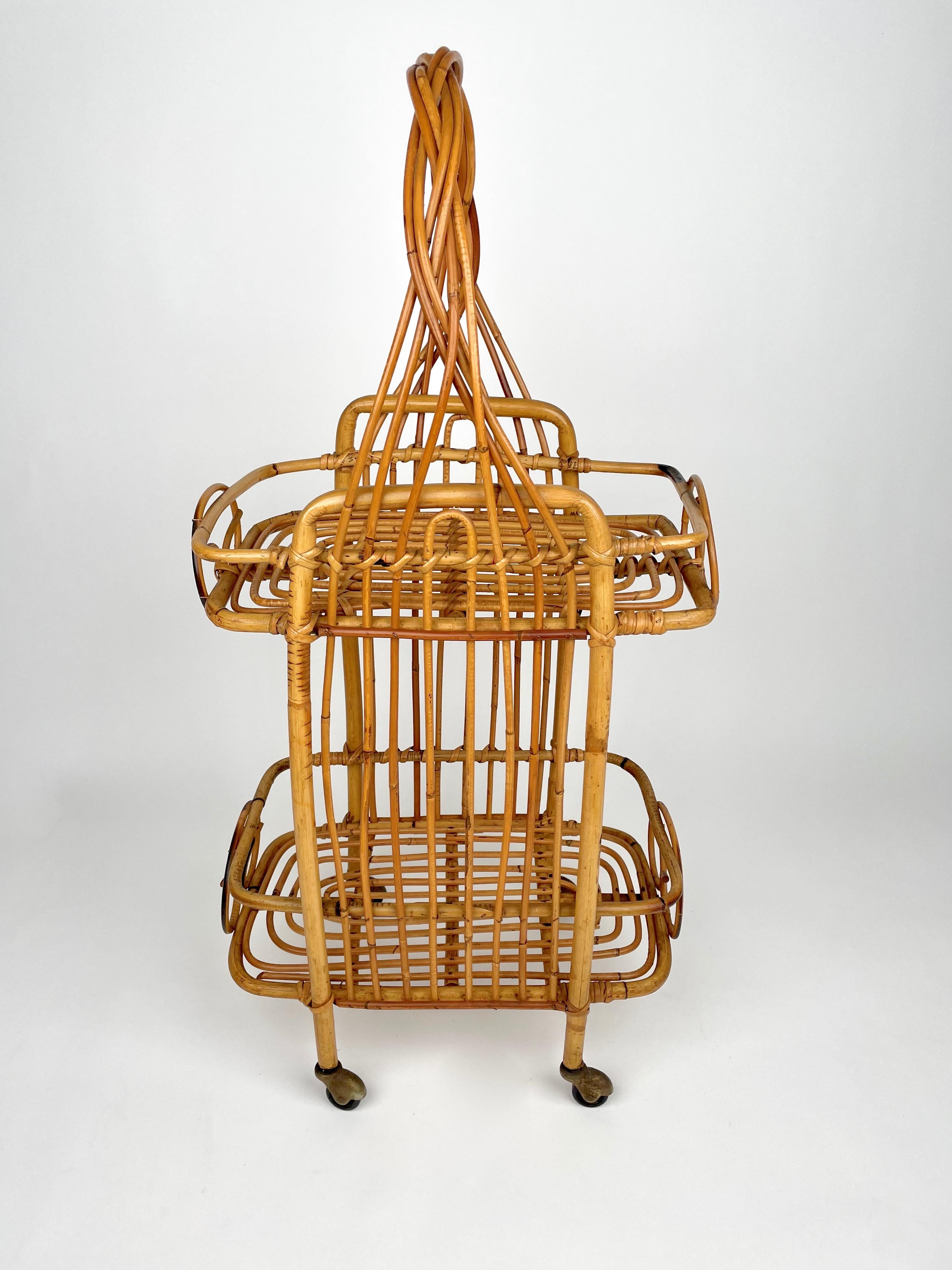 Serving Bar Cart Bamboo & Rattan, France, 1960s For Sale 6