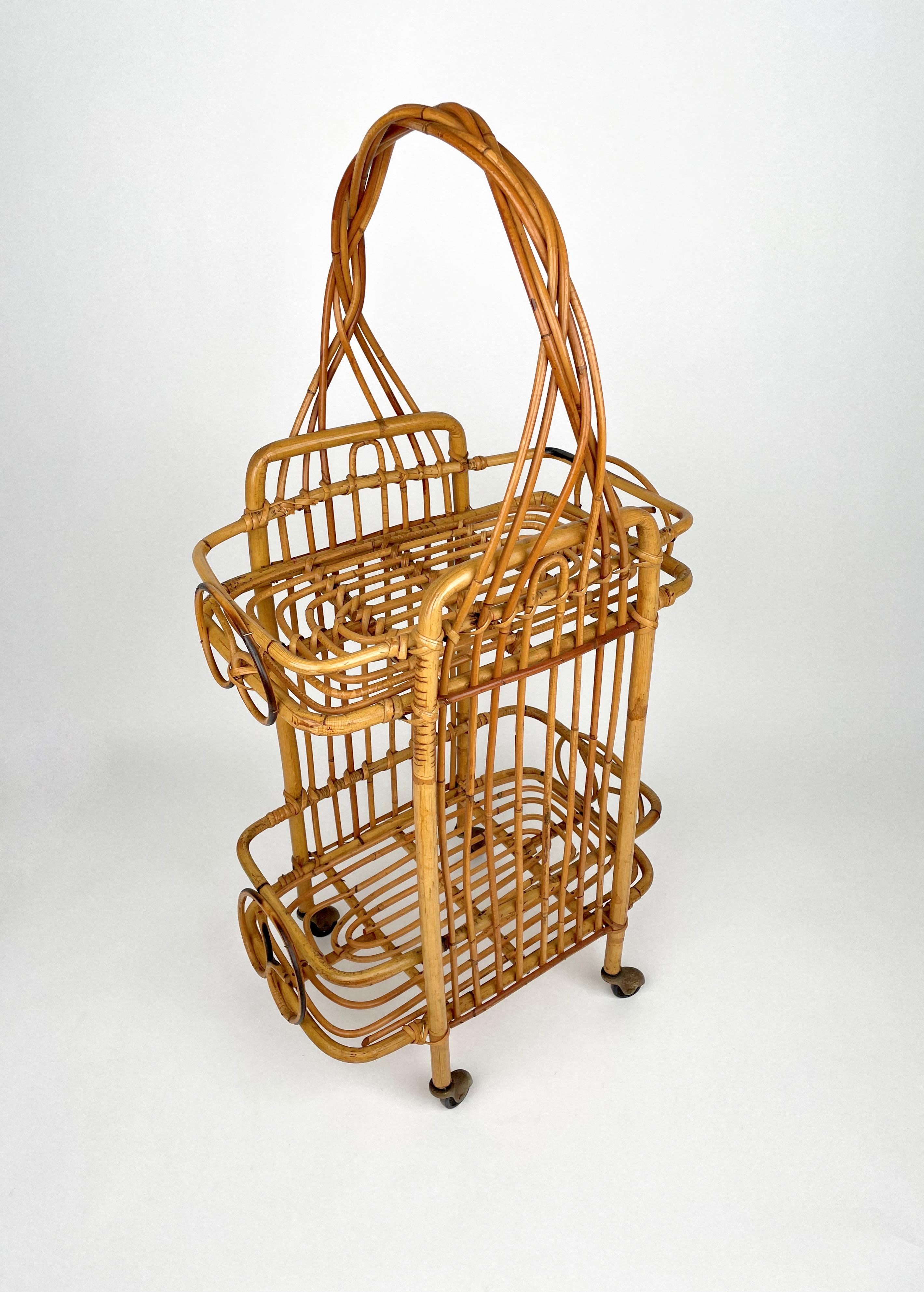 Serving Bar Cart Bamboo & Rattan, France, 1960s For Sale 7