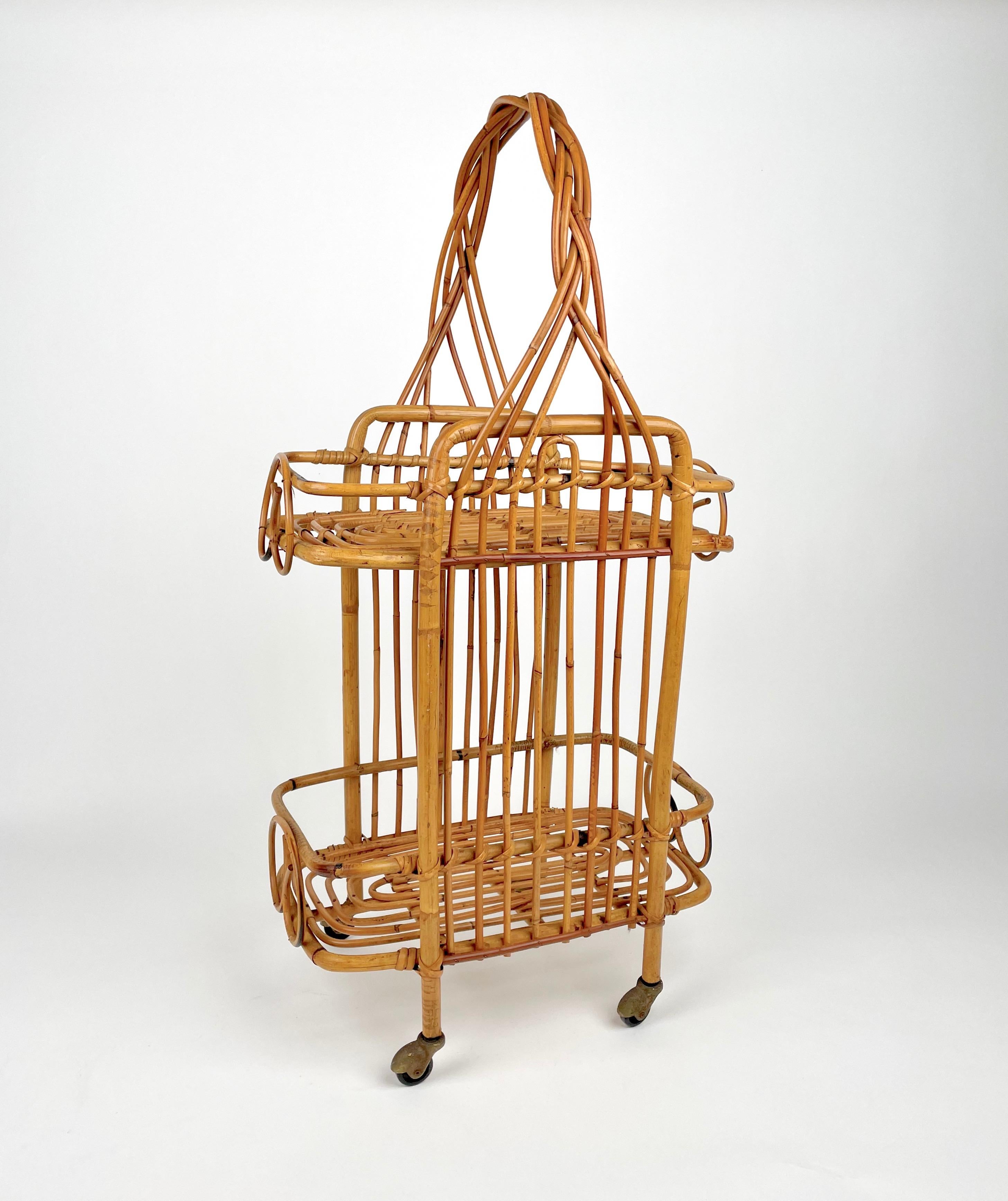 rattan serving cart