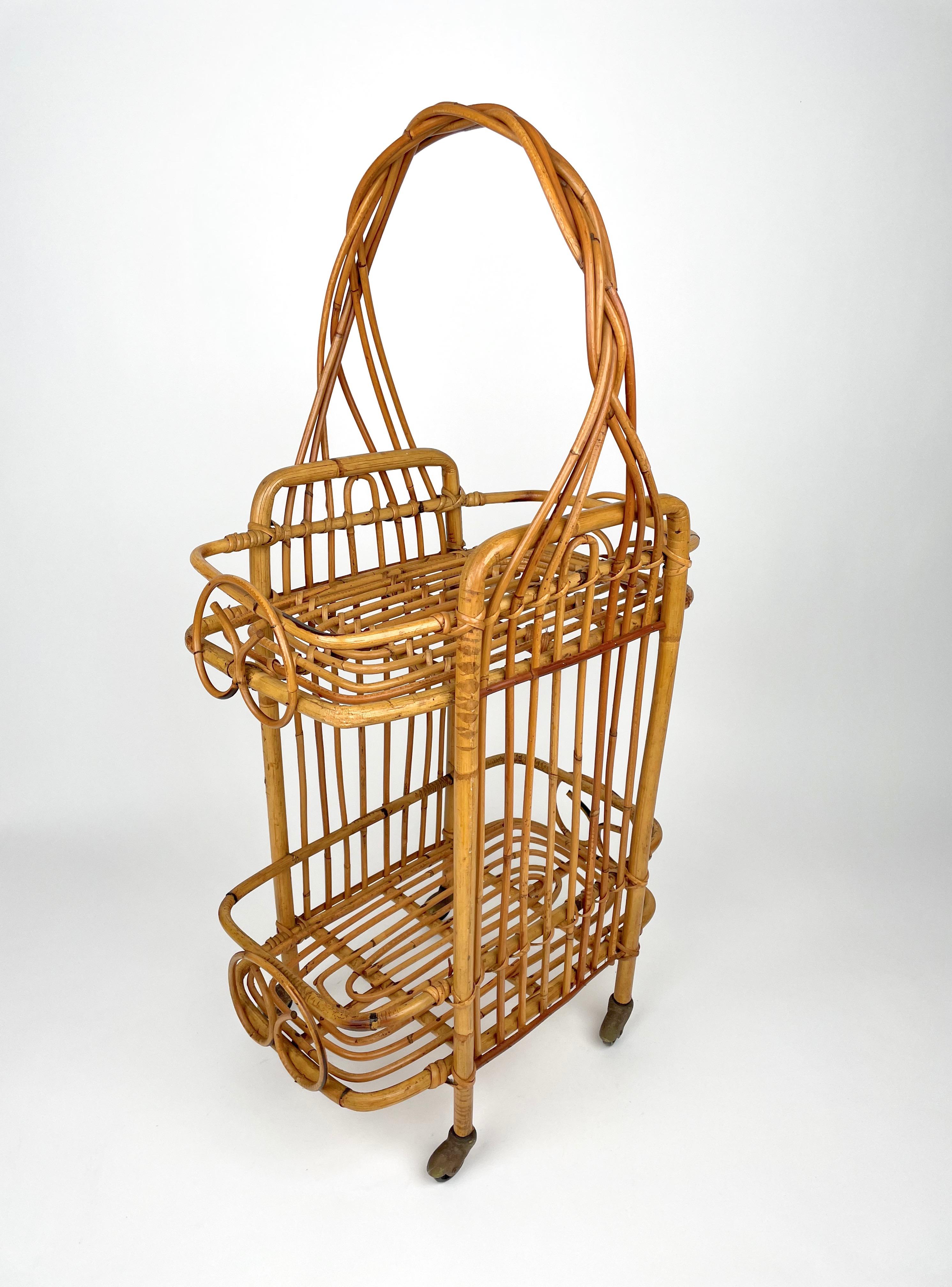 wicker cart on wheels