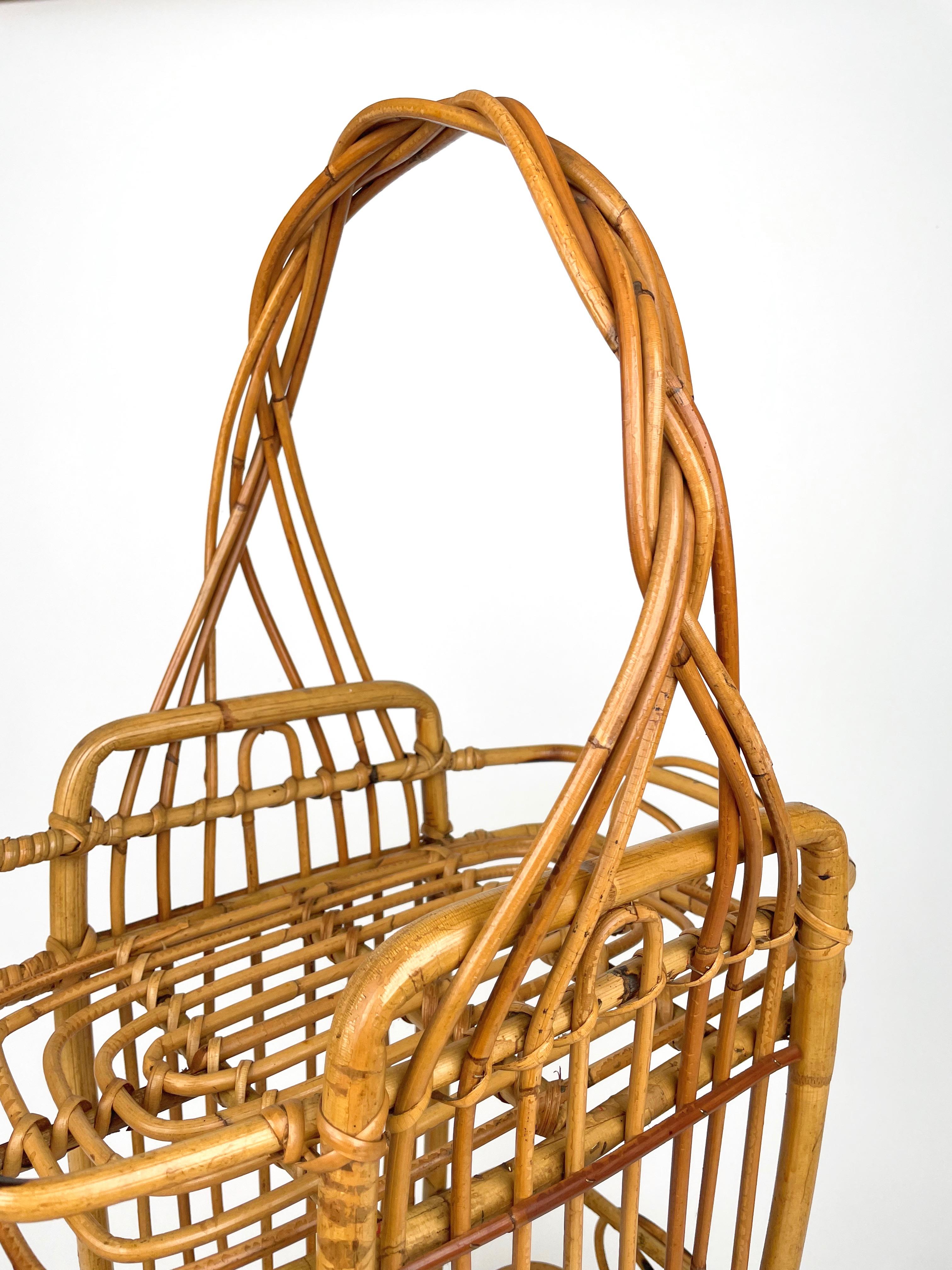 Mid-20th Century Serving Bar Cart Bamboo & Rattan, France, 1960s For Sale