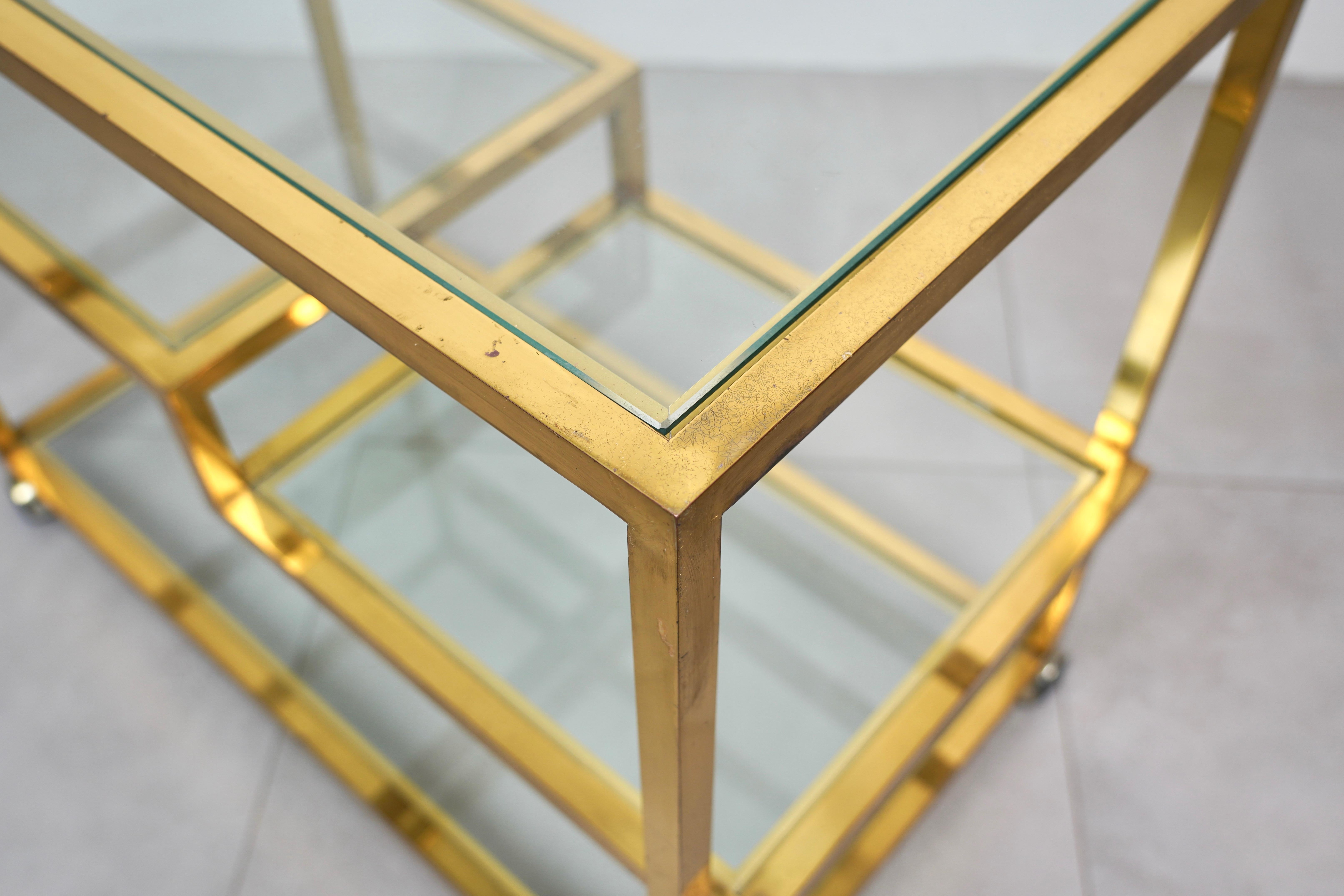 Serving Bar Cart Brass and Glass in the Style of Romeo Rega, Italy 1970s 6