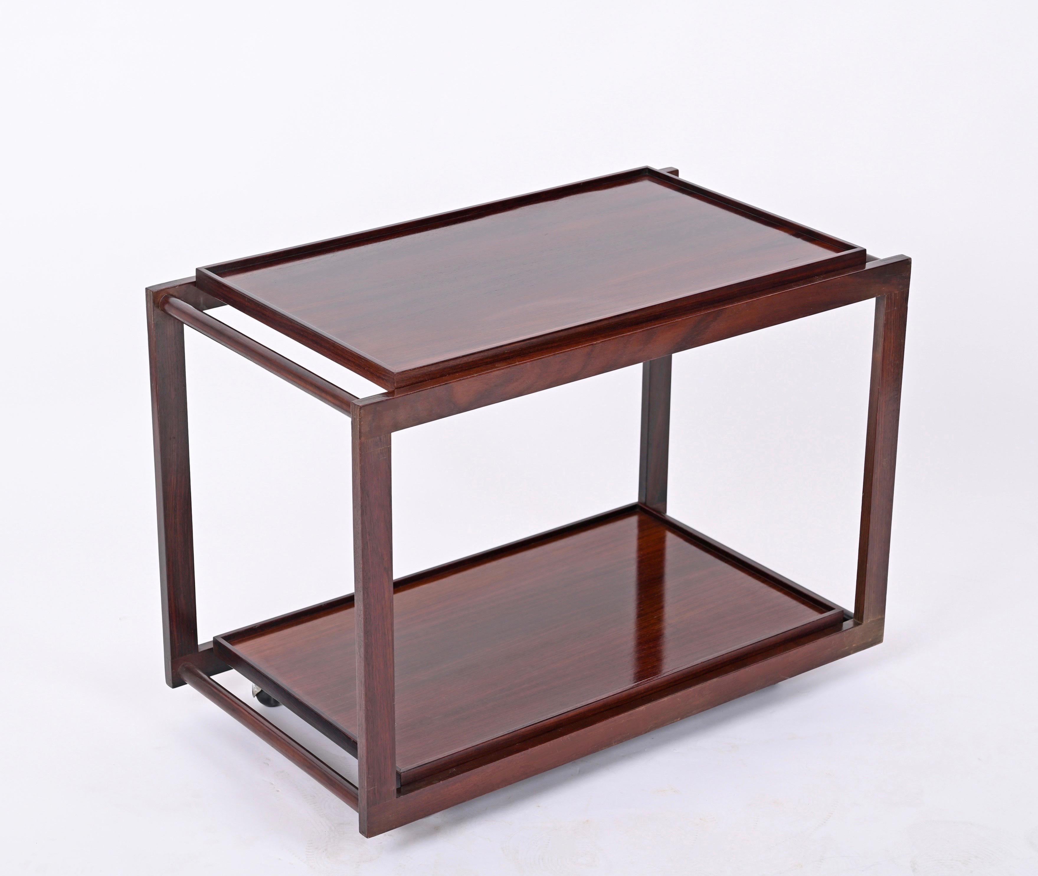 Serving Bar Cart by Frattini for Cassina Signed, Teak Wood and Metal, Italy 1950 6
