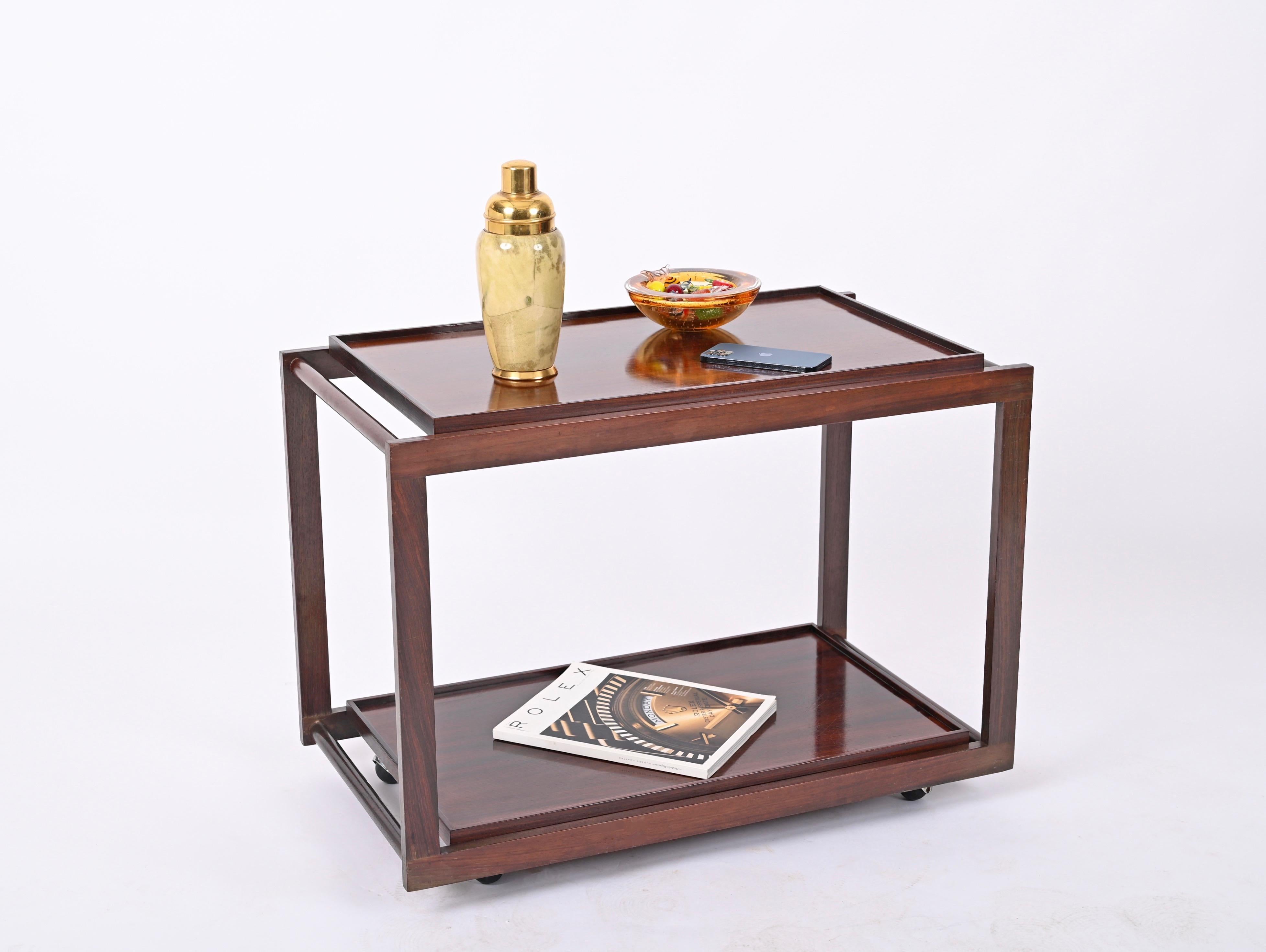 Serving Bar Cart by Frattini for Cassina Signed, Teak Wood and Metal, Italy 1950 7