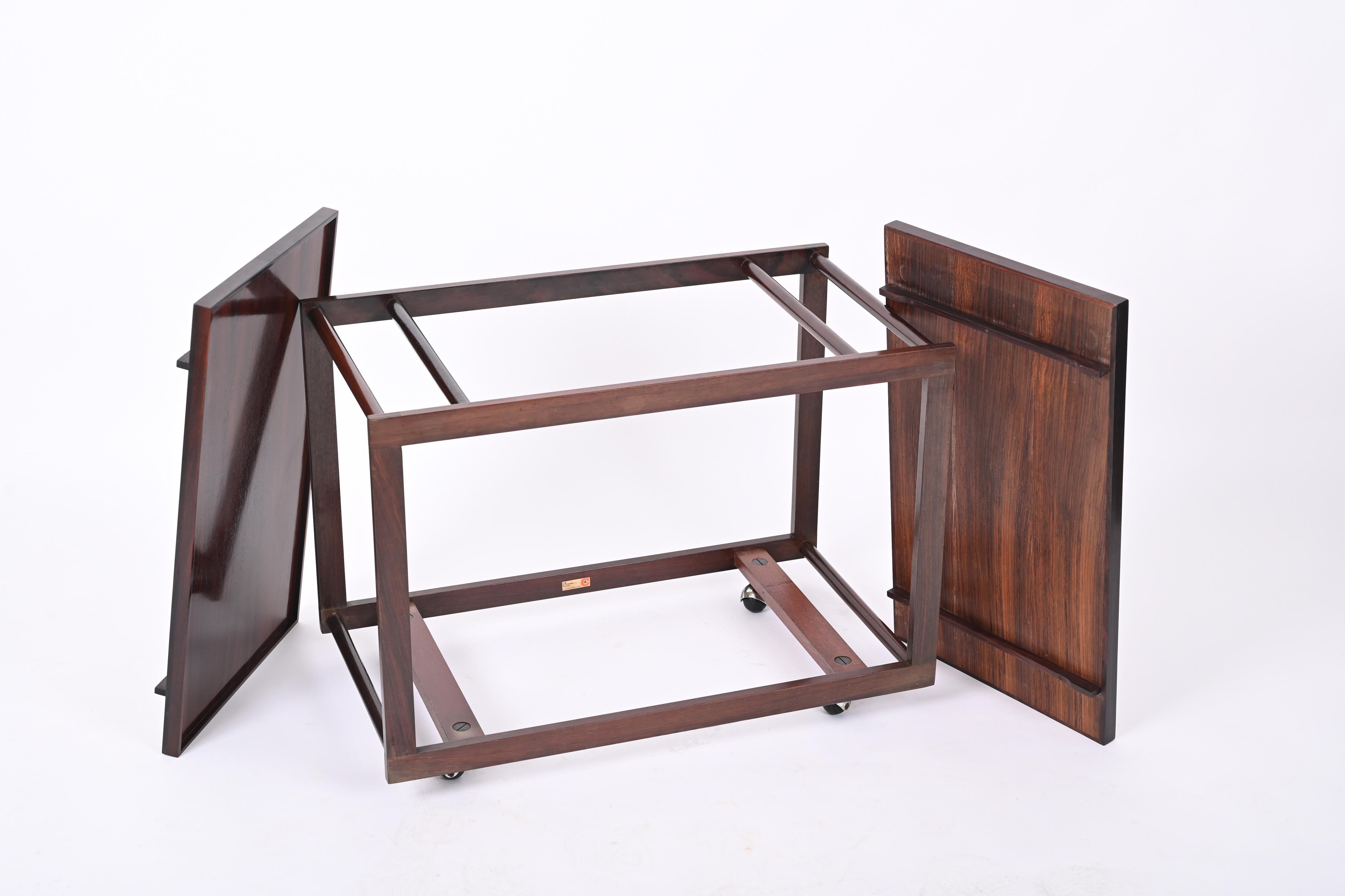 Serving Bar Cart by Frattini for Cassina Signed, Teak Wood and Metal, Italy 1950 10