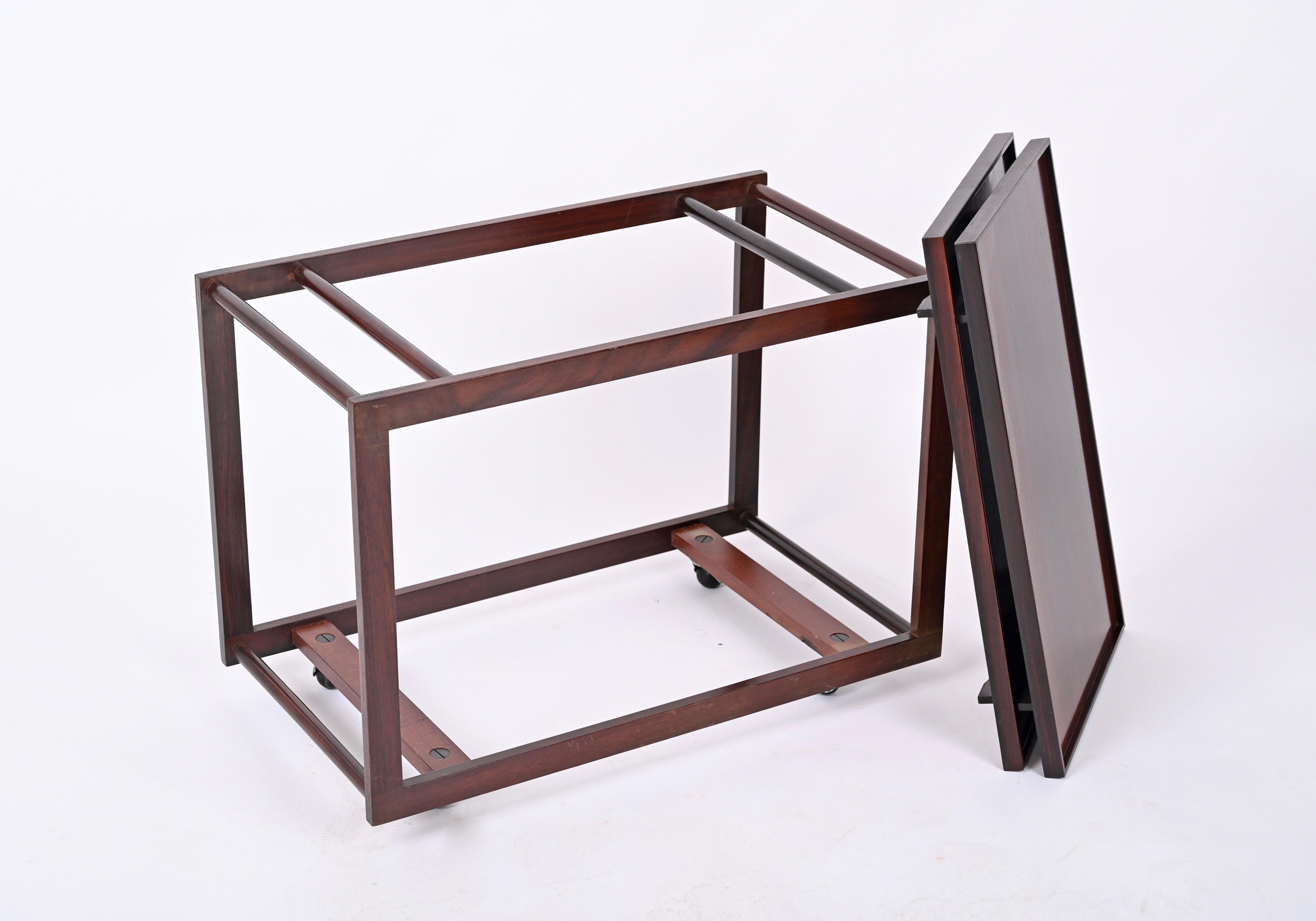 Serving Bar Cart by Frattini for Cassina Signed, Teak Wood and Metal, Italy 1950 1