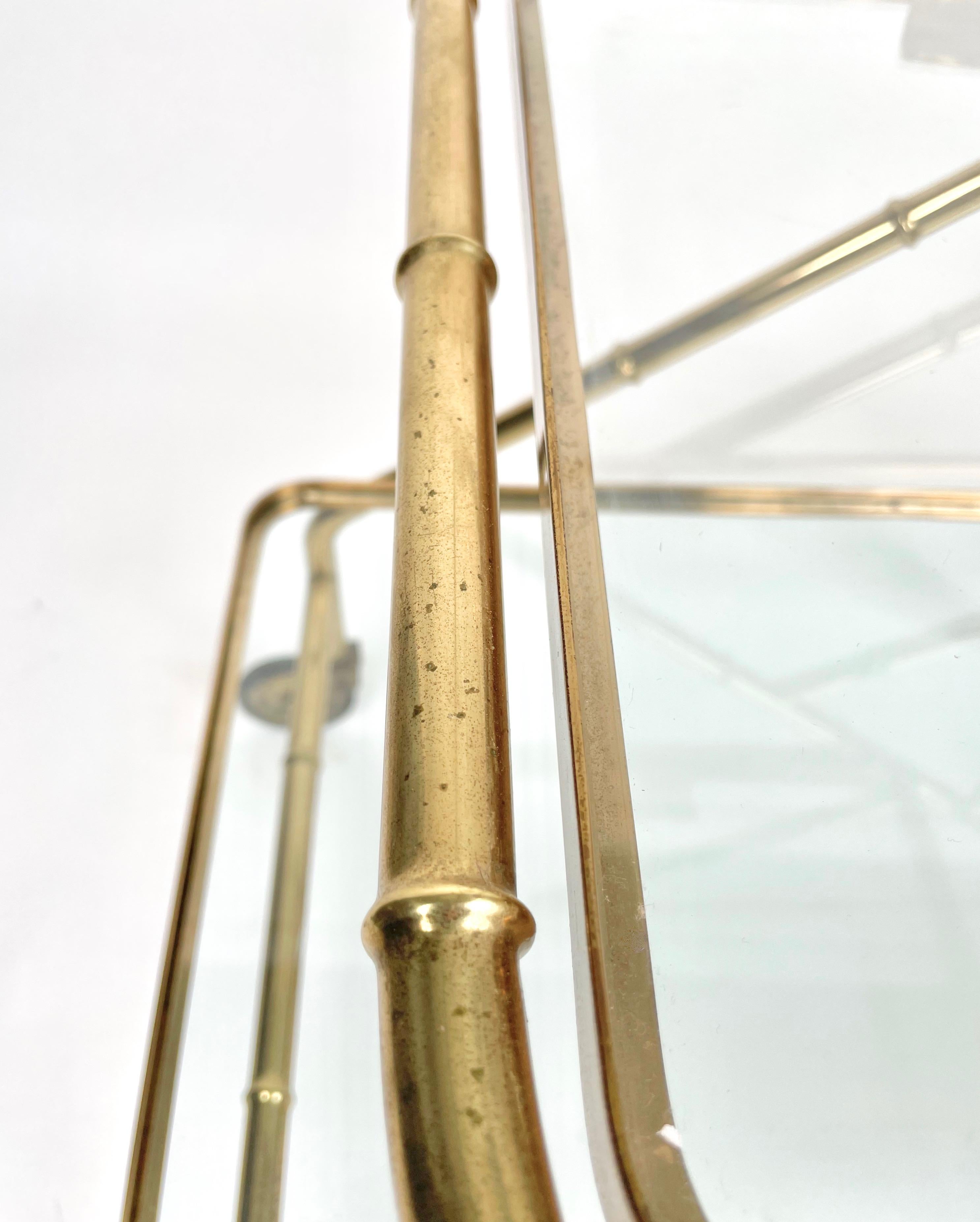 Serving Bar Cart Faux Bamboo Brass & Glass, Italy, 1960s For Sale 5