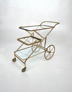 Serving Bar Cart Faux Bamboo Brass & Glass, Italy, 1960s