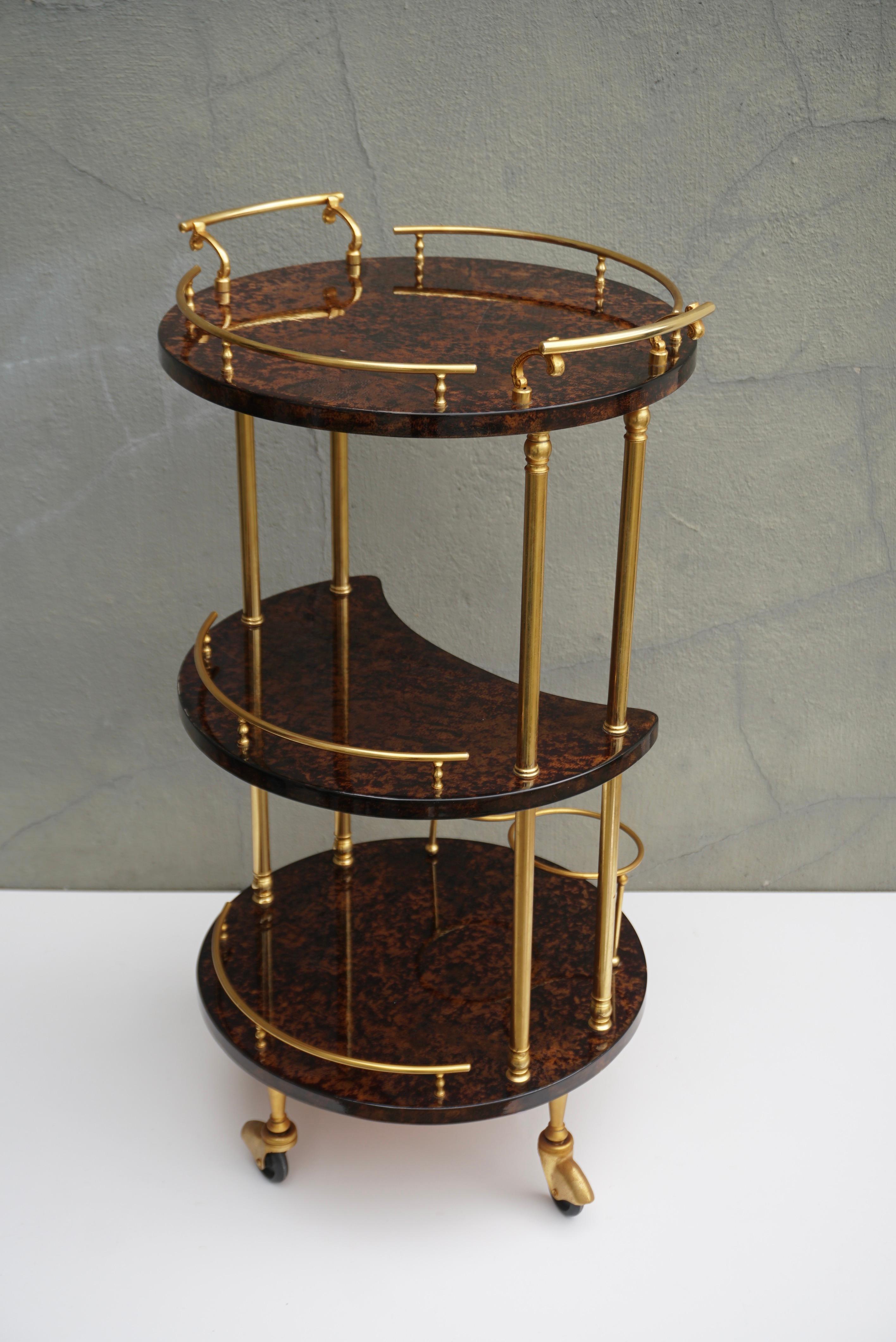 Serving Bar Cart Goatskin and Brass by Aldo Tura, Italy 1960s For Sale 3